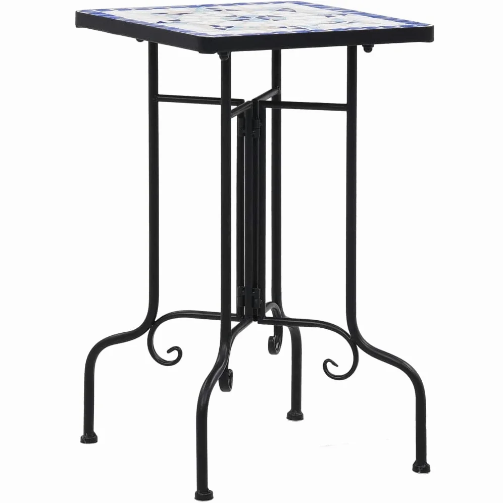 LAPOOH Tavolino di Servizio con Mosaico Blu e Bianco in Ceramica,Tavolino,Tavolino di Servizio,Tavolino di Servizio Salotto/Cucina(SPU:46710)