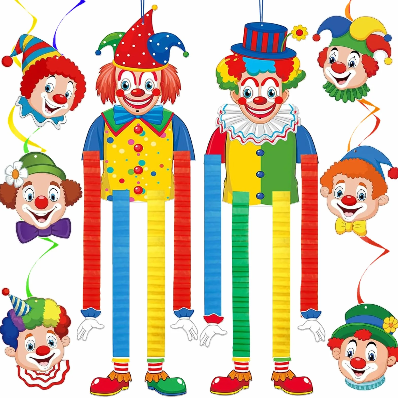 Set Decorazione Clown Carnevale 2 Grandi 6 Piccoli Decorazioni Porta Festa