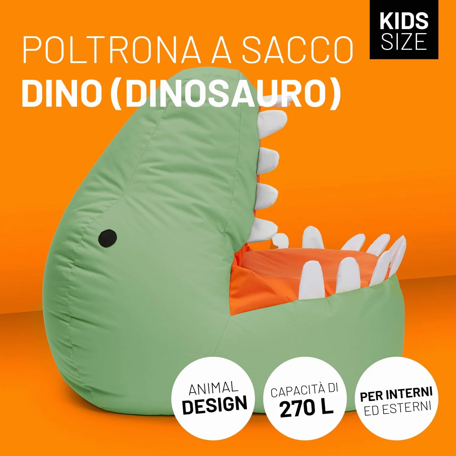 Lumaland Pouf Dino Animal Design | Pouf per interni ed esterni per bambini | Combinabile con gli amici di Animal Line | 90 x 90 x 70 cm [verde]