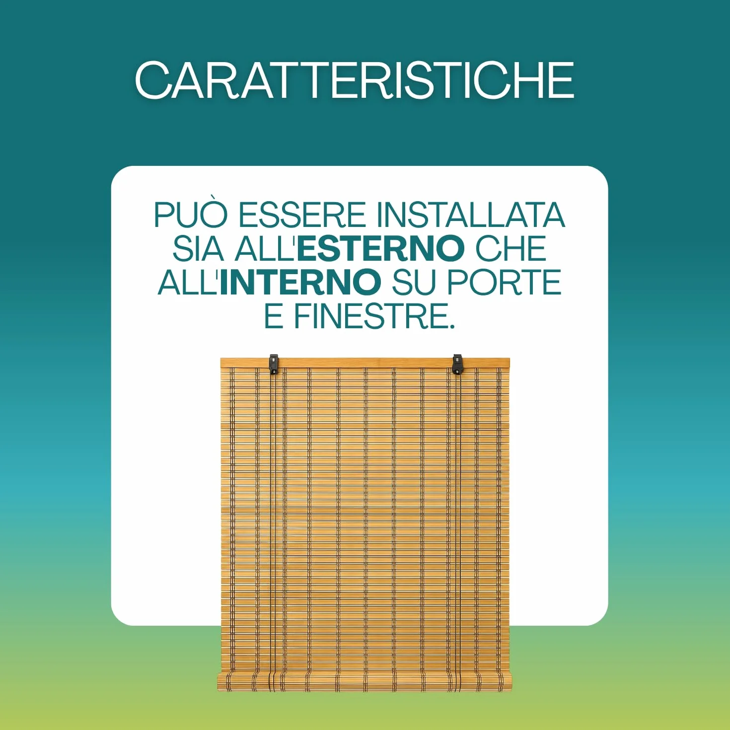 Virsus 1 Tapparella a rullo in Bambù Avvolgibile 6913, Tenda da sole in bamboo naturale colore Legno chiaro, arrotolamento carrucola per porte finestre Interni ed Esterni Varie Dimensioni (100x200 cm)