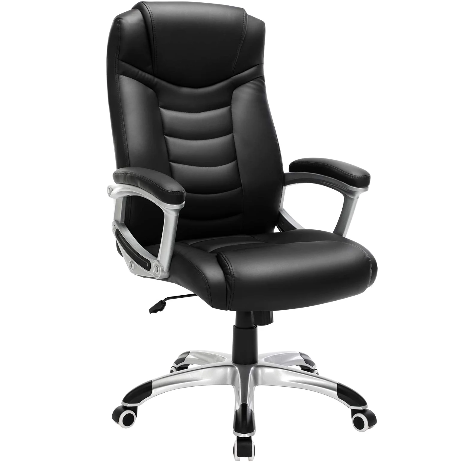 SONGMICS Sedia da Ufficio, Poltrona da Ufficio, Sedia Scrivania, Altezza Regolabile, Ergonomica, Rivestimento in PU, Portata 150 kg, Nero OBG21B