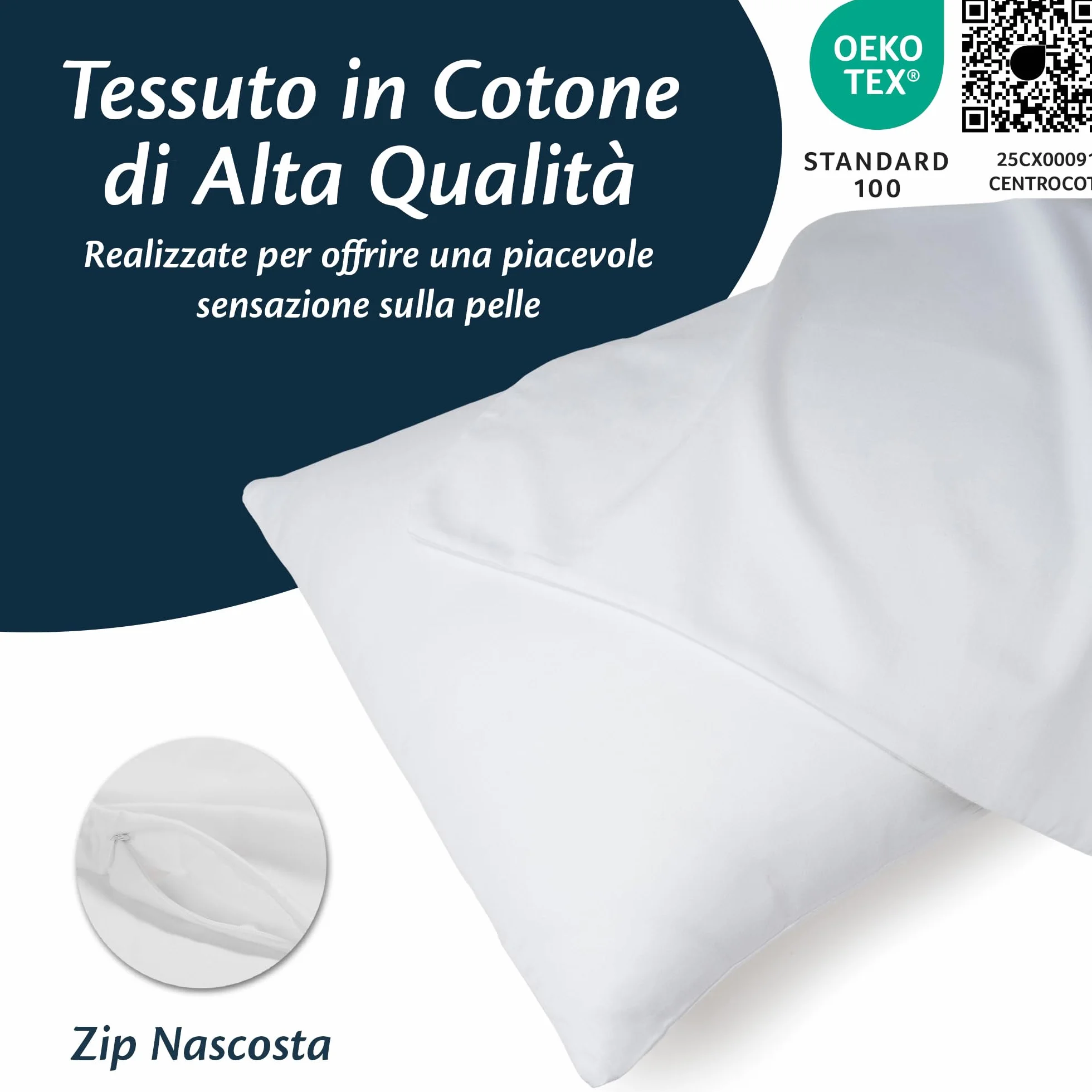 Federe Cuscini Letto Matrimoniale Cotone 50x80 Set 2 Copricuscini Morbido Jersey Anallergico Antiacaro con Zip