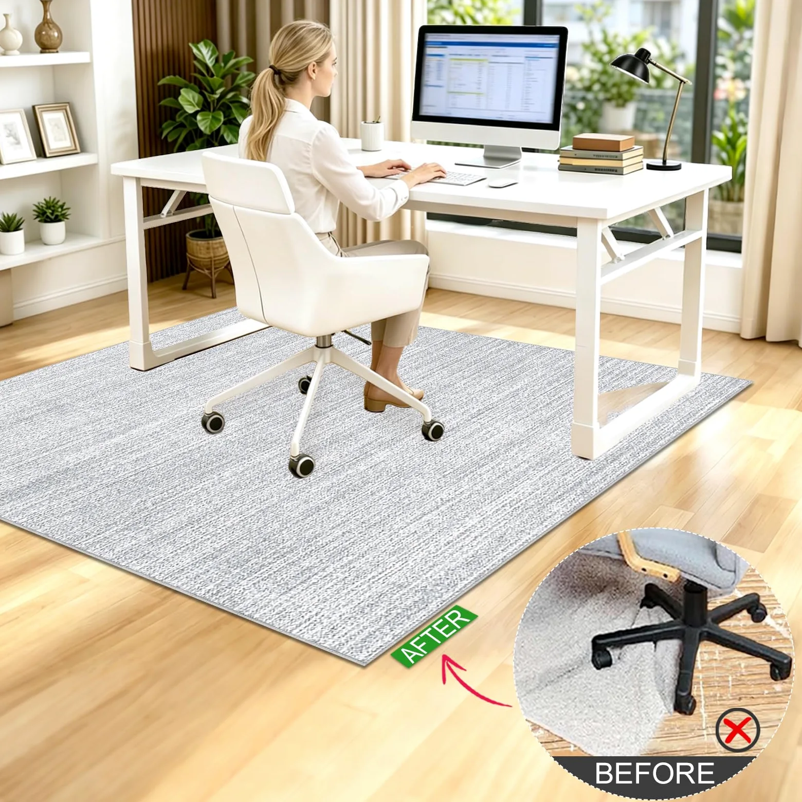Tappetino per Sedia da Ufficio per Pavimenti Duri, Antigraffio, per Sedie da Scrivania, per Pavimenti in Laminato, Tappeto Sotto Scrivania, Antiscivolo per Tappeti, Tappetino Gaming Grigio 150 x 170cm