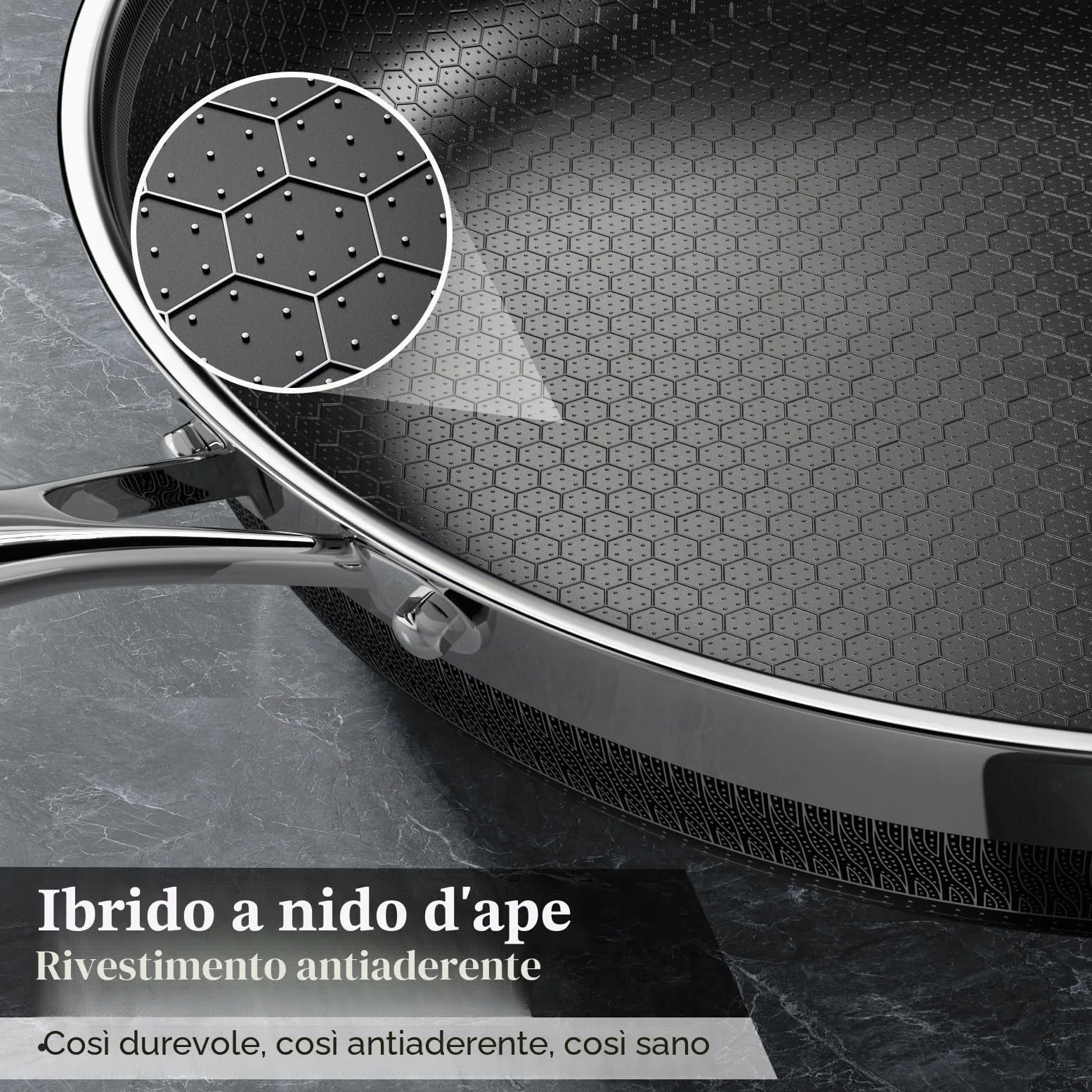 Innerwell Set di padelle Antiaderente 20 24 28 cm, 3 Pezzi Padella Acciaio Inox Induzione, Rivestimento a nido d'ape antigraffio, Padelle Adatte Per Forno, Universali Pentole, Senza PFOA