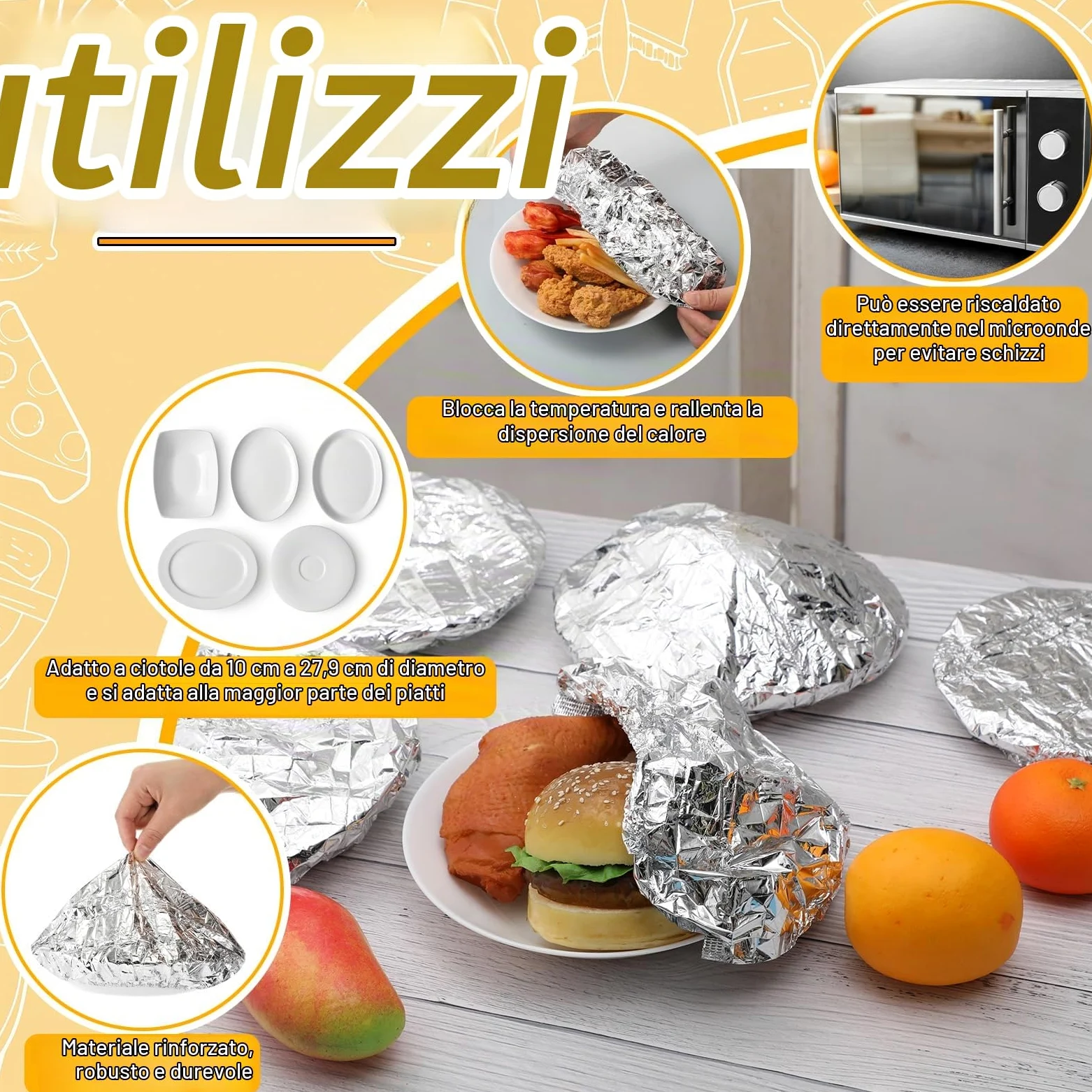 Remerry 200 coperture isolanti riutilizzabili in alluminio, coperture per alimenti in foglio di alluminio con elastico, pellicola isolante regolabile per mantenere la freschezza della cucina