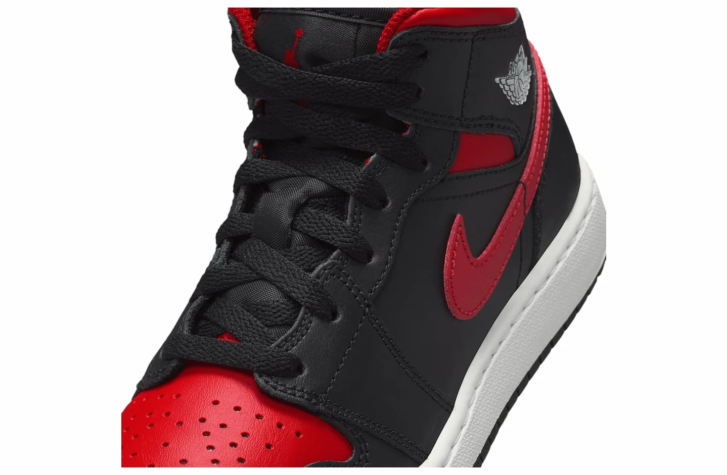Air Jordan 1 Mid (GS) Nero/Rosso VERSITÀ-Bianco Summit, Nero, 7 Big Kid