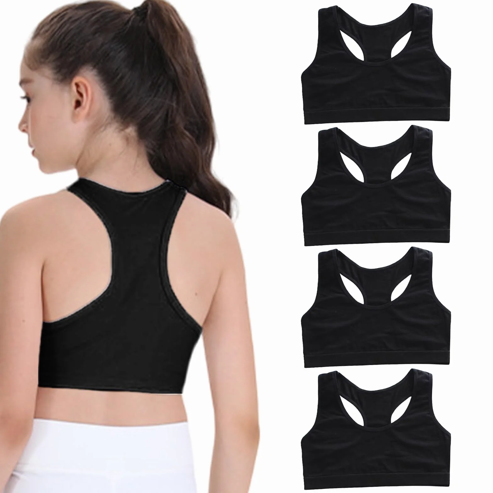 FUIPVGI Confezione da 4 reggiseni corti per ragazze in cotone morbido non imbottito