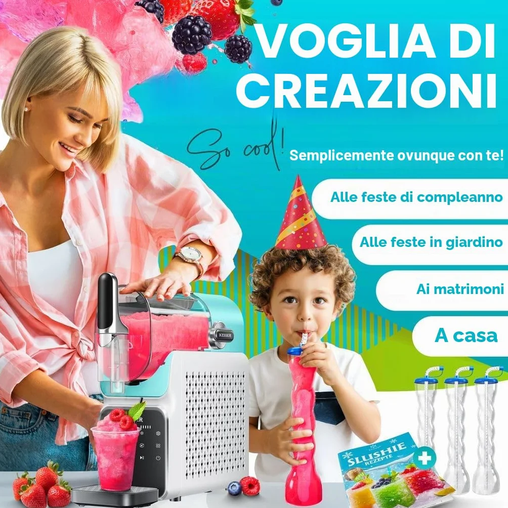 KESSER Slush Ice Maker 2 l – Macchina per slush, cocktail, gelato, frappè e succo congelato – 25 minuti, 6 programmi, 3 tazze