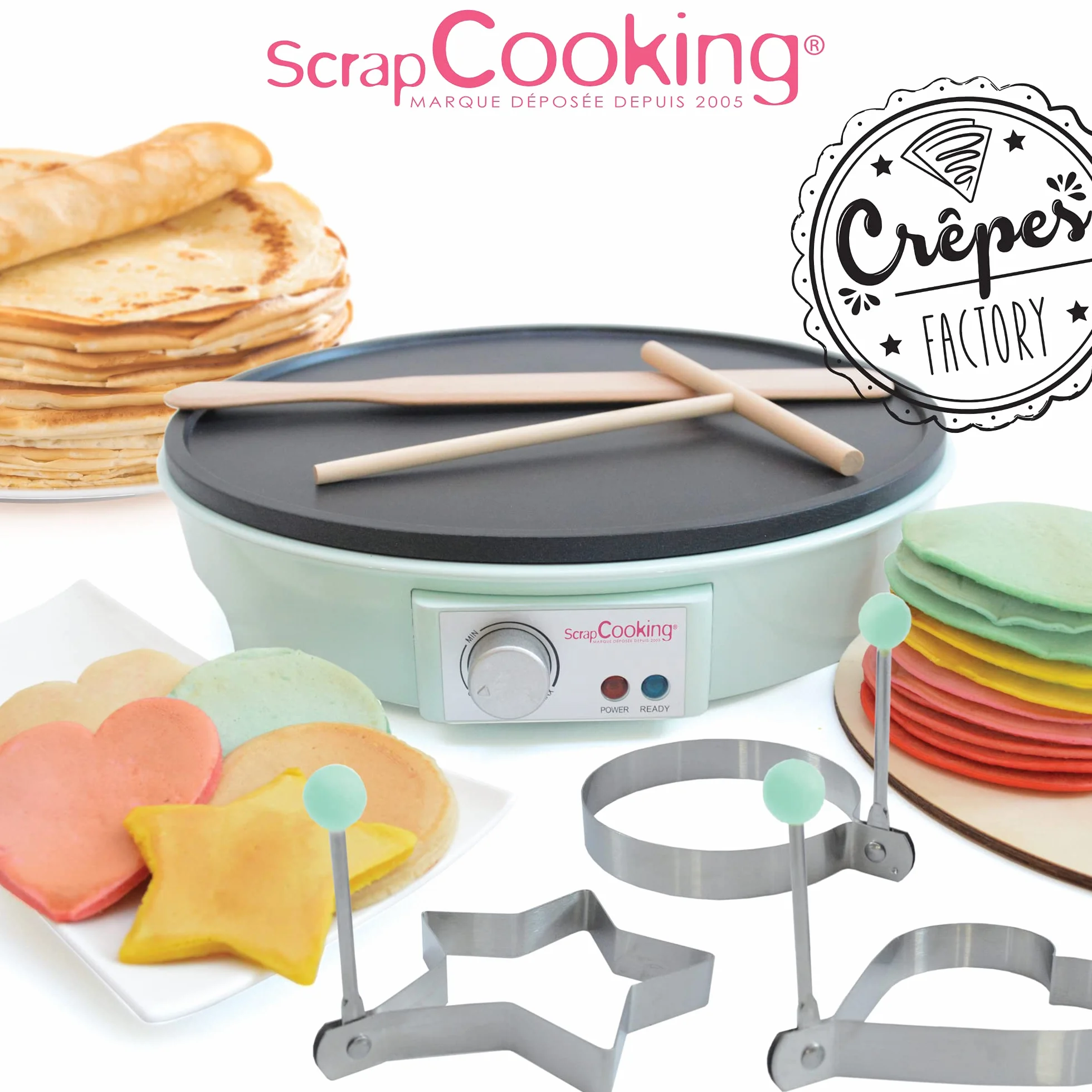 ScrapCooking Crepes Factory Macchina Elettrica Piastra Riscaldante AntiAdesivo Verde acqua