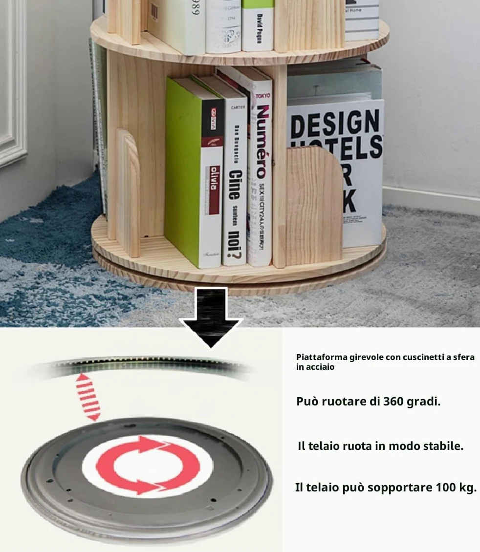 Heehee Libreria rotante a 360 gradi, libreria da pavimento, per bambini e adulti, organizer multifunzionale (3 livelli)