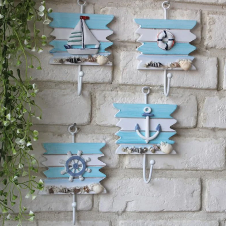 Gancio Da Parete Decorativo Design Veliero Timone 2 Pezzi
