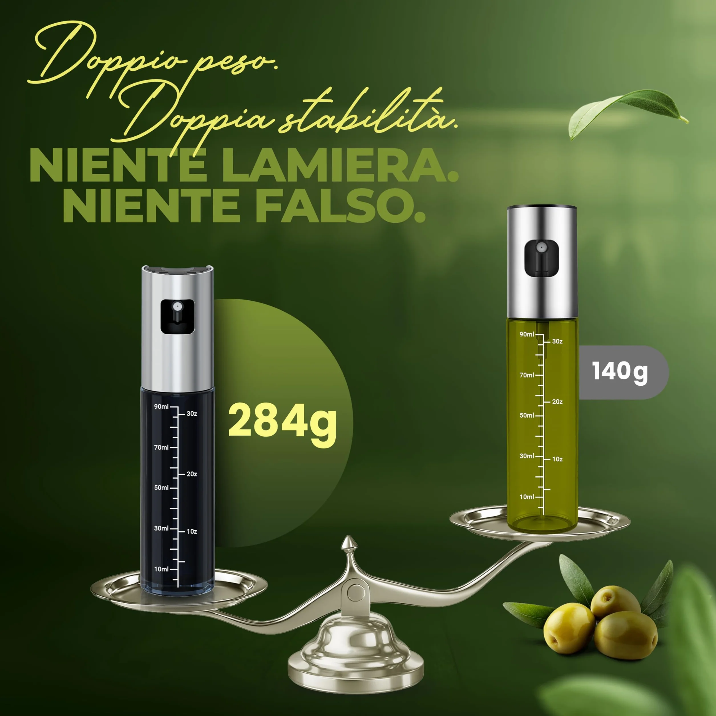 Spruzzatore per olio in vetro verde con protezione UV e rivestimento in acciaio inossidabile 100% senza BPA