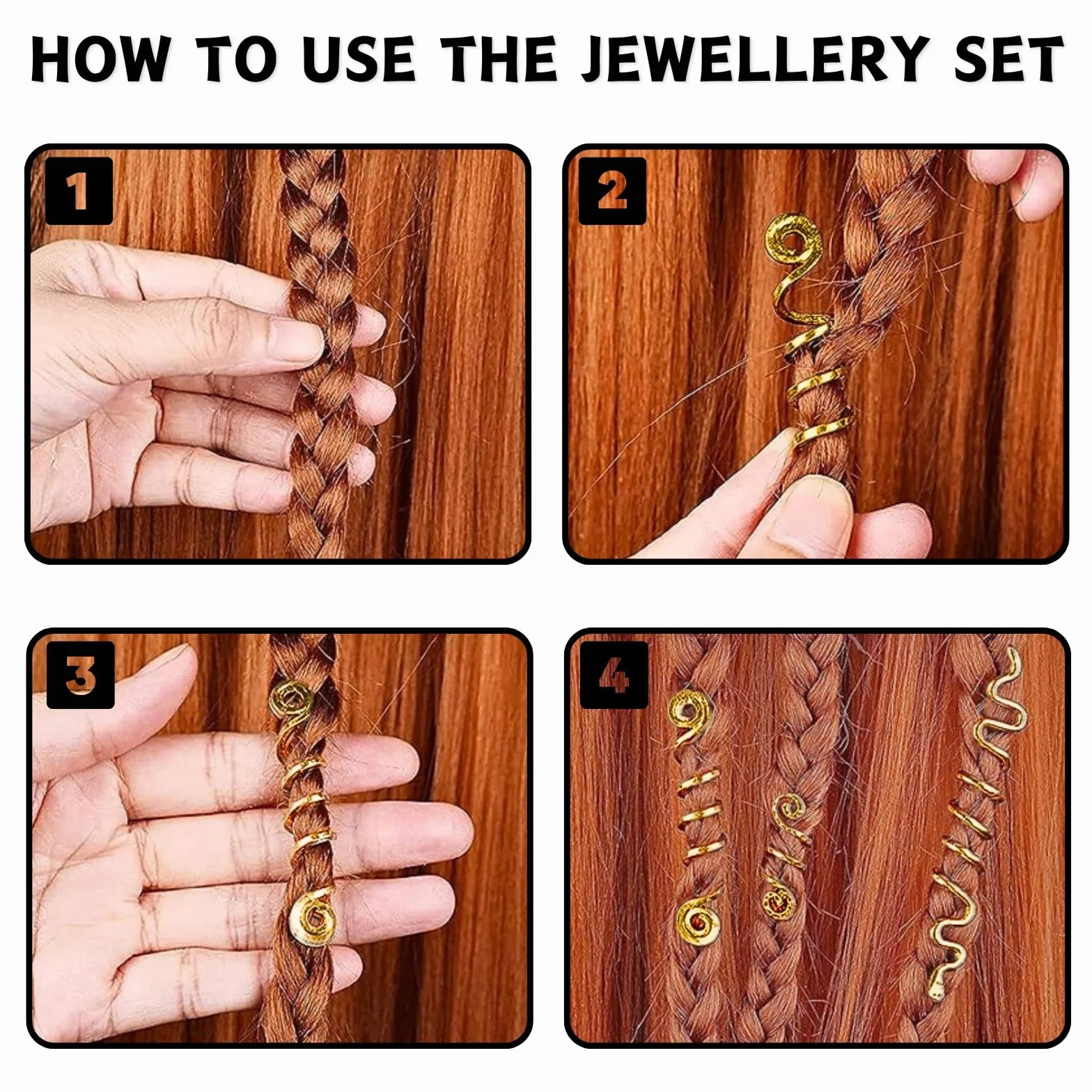 Pezzi Dreadlocks Trecce Clip Oro Dreadlock Perline Clip a Spirale Accessori Capelli Regolabile Anelli Clips