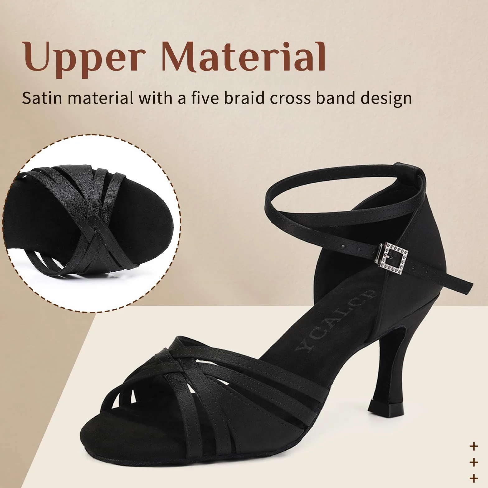 Scarpe da Ballo Latino Americano Donna in Raso Standard Professionali Salsa Bachata Scarpe da Ballo da Sala,Tacco 7.5cm, Modello-EM-L3049