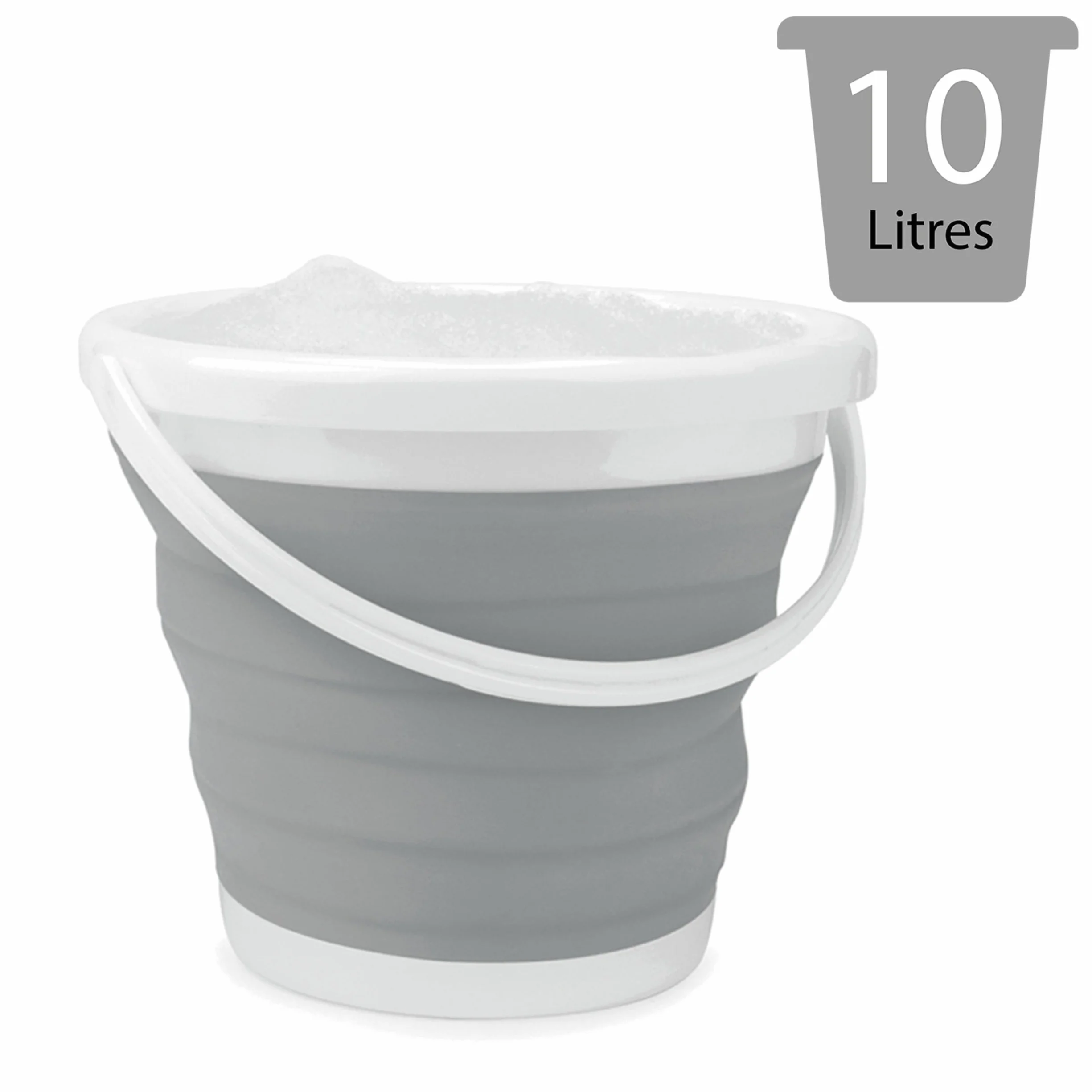 Beldray LA028495GRY Secchio Pieghevole - Vasca Pieghevole Per Stoccaggio Compatto, Uso Interno/Esterno, Pulizia Auto, Plastica Facile Da Pulire Con Maniglia, 10 L, Grigio