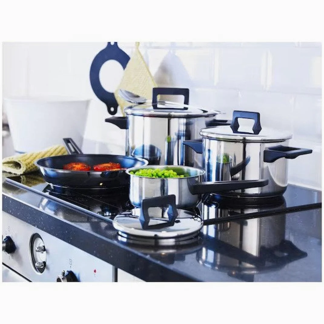 IKEA, OUMBÄRLIG, set di pentole in acciaio inox, 7 pezzi