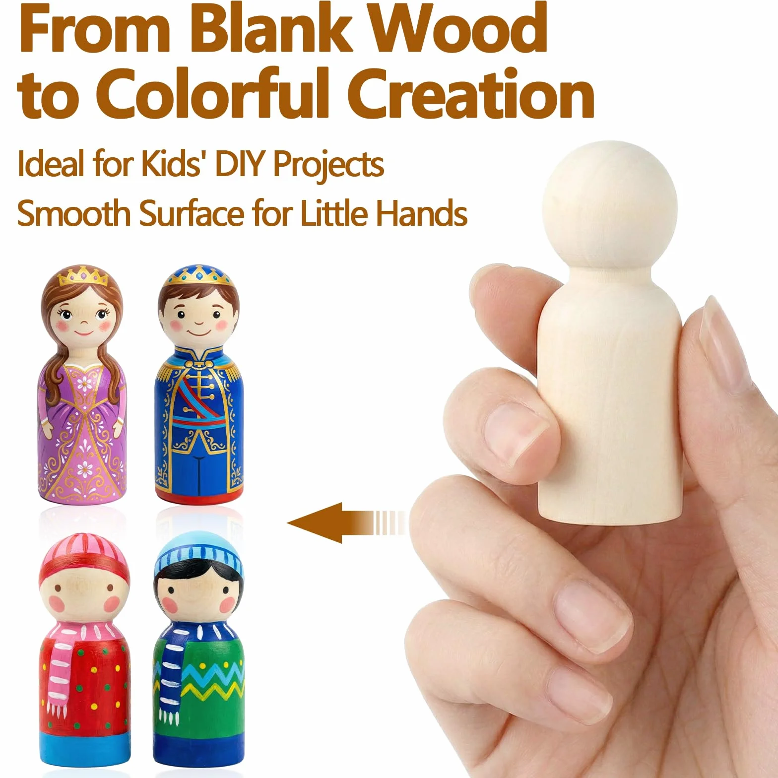 Per Peg Doll Legno da Dipingere, PUYUKO 40 Pezzi Bambola Piolo di Legno 5 Forme 30-60 mm, Figure Familiari da Dipingere per Lavori Fai da Te Creazioni Artistiche e Painted