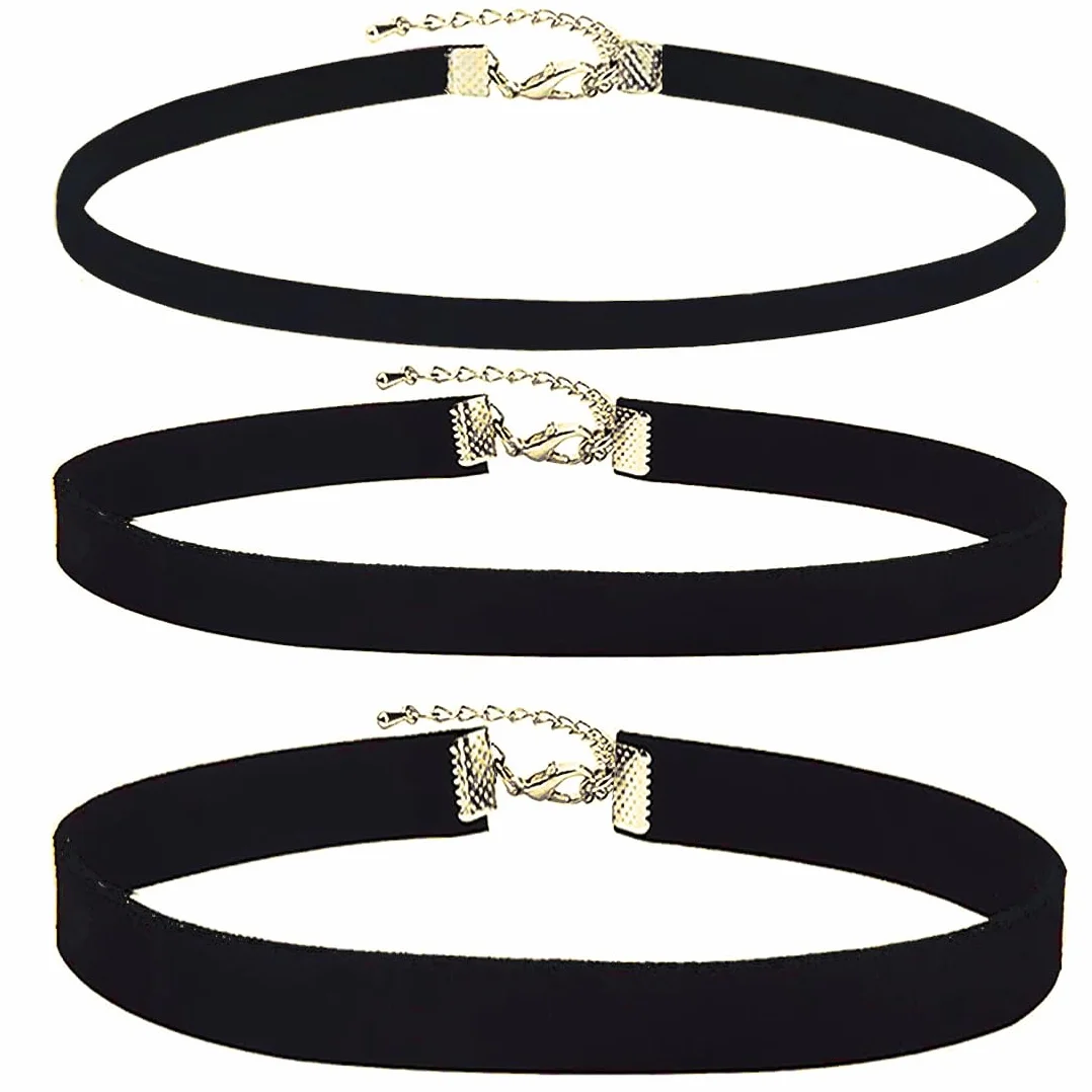 Collane Choker in Velluto Nero per Donne 3 Pezzi
