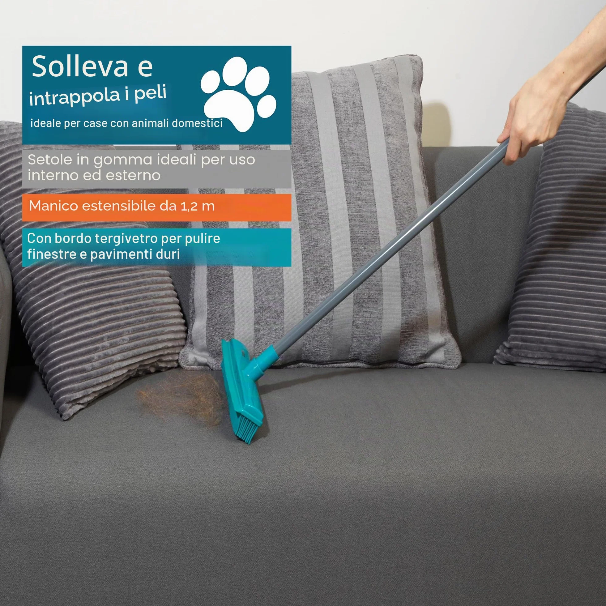 Beldray Pet Plus+ Spazzola 2 in 1 Lift & Trap Testa in gomma antigraffio per peli animali pavimenti duri finestre