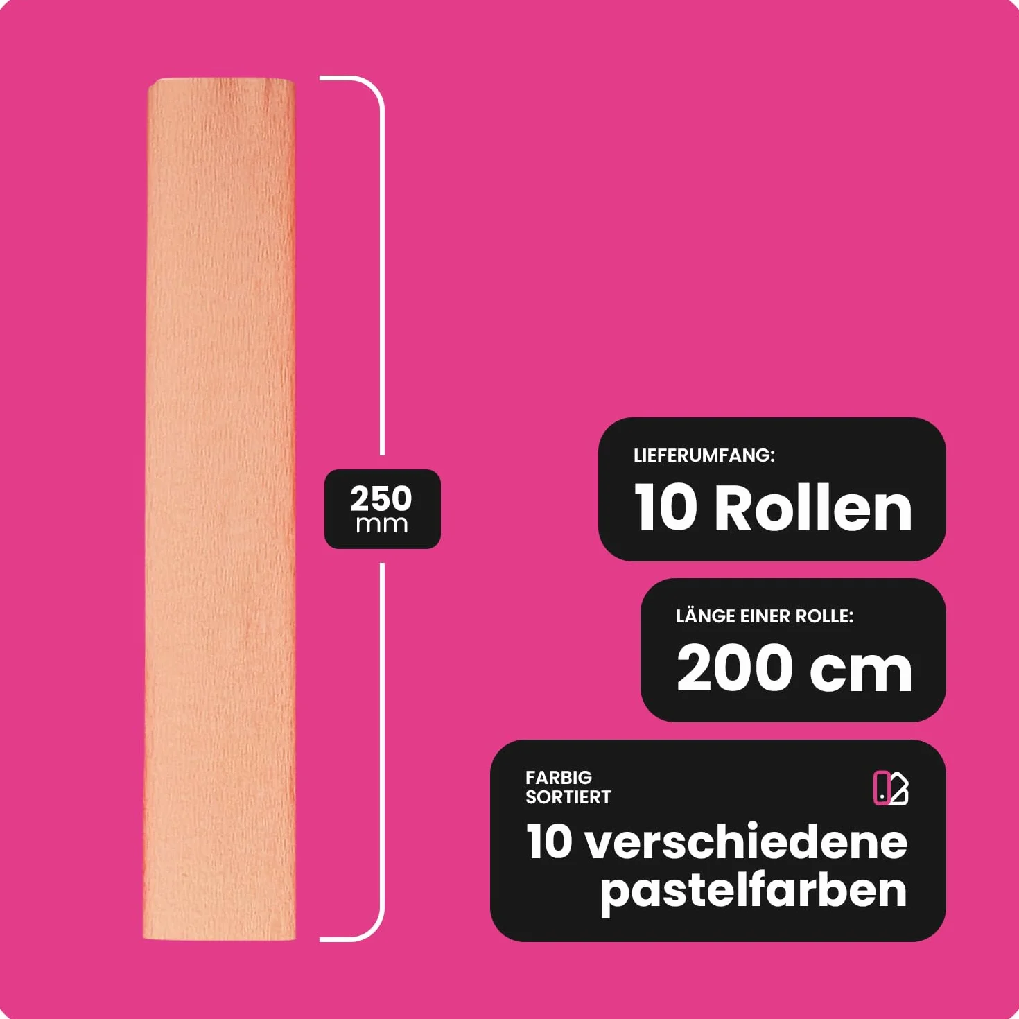 Carta Crespa Colorata Pastelli 10 Rotoli 200 x 25 cm per Decorazioni Feste Fai da Te