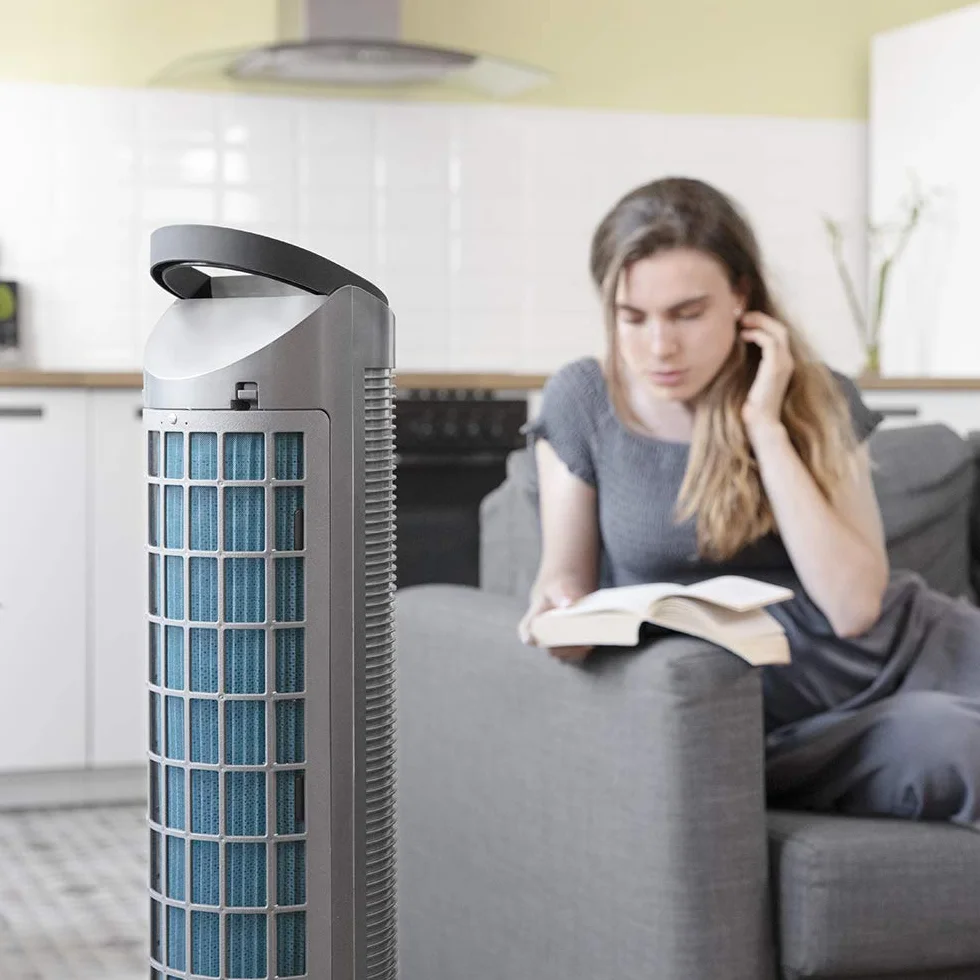 Cecotec Condizionatore a evaporazione EnergySilence 2000 Cool Tower Smart. Potenza 60 W, Serbatoio Estraibile da 2 L, 3 velocità, 3 modalità con Oscillazione, Timer, Controllo Touch
