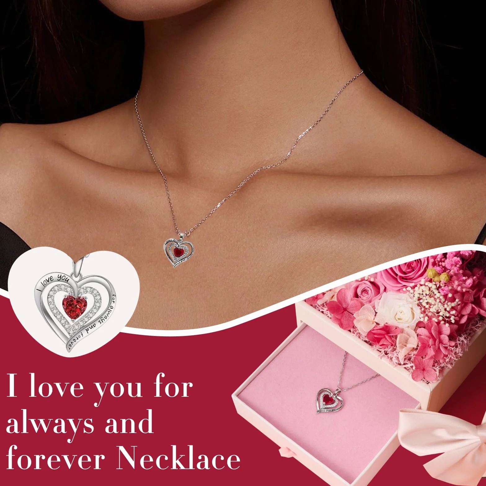 Rosa Eterna Regalo Donna, Collana e Orso di Muschio, Preservada Fiori Confezione Regalo per Festa Mamma, Natale, Compleanno, San Valentino