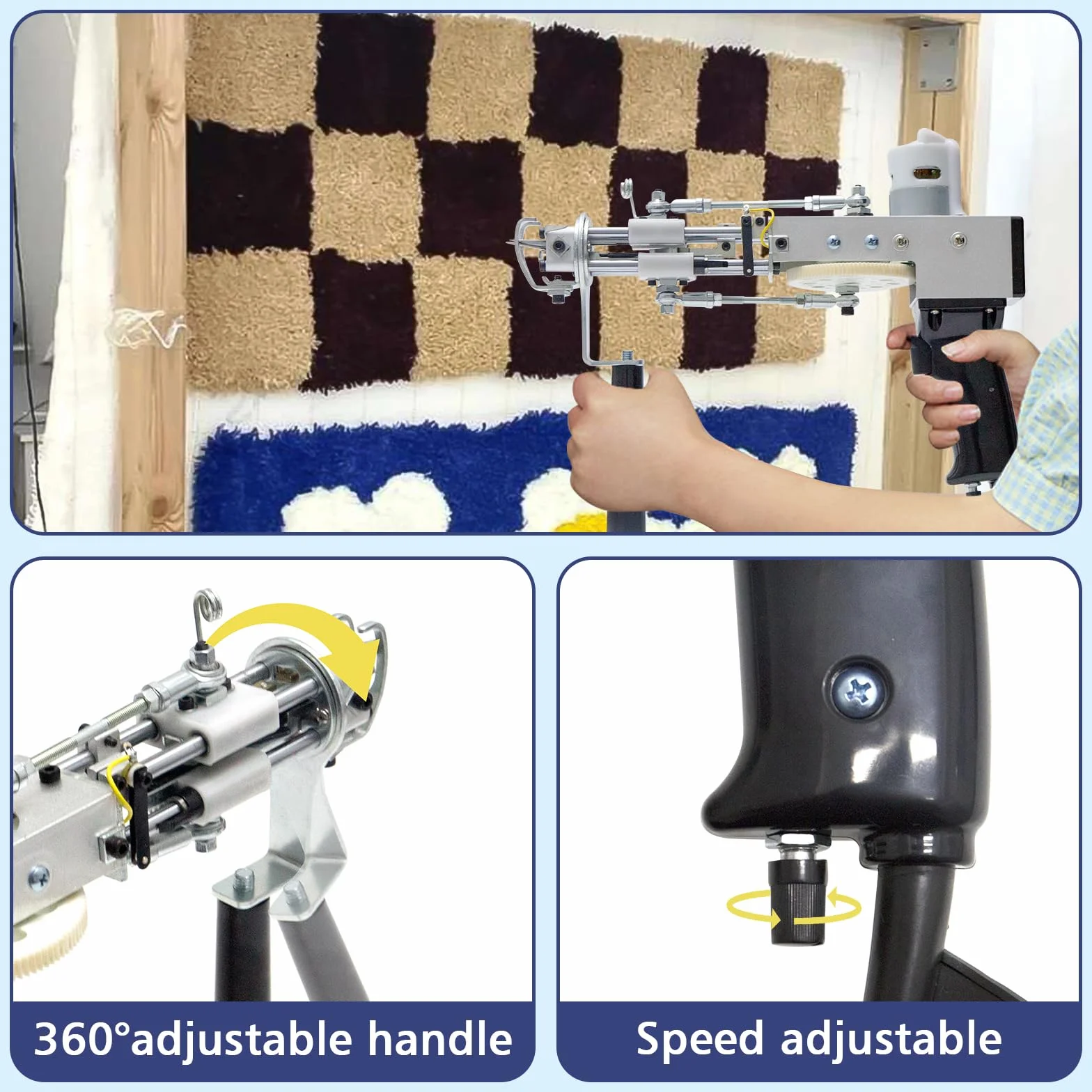 Pistola per tufting per tappeti con kit di tagliapaveti, kit di base con trimmer per tappeti, set di pistola per tufting per tappeti, pistola per tappeti 2 in 1 Cut & Loop Pile e tagliacapelli,