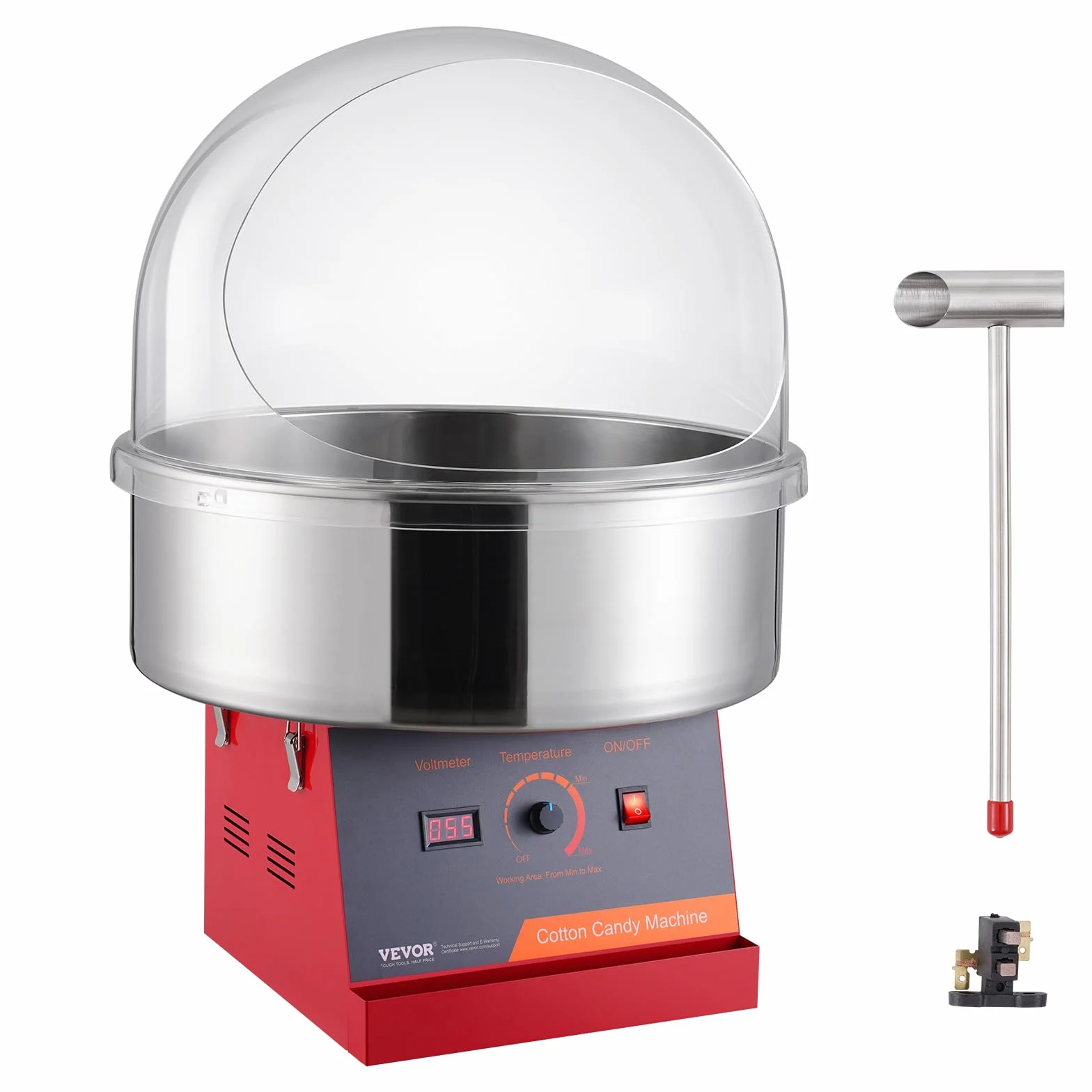 VEVOR Macchina elettrica per zucchero filato, 1 kW, macchina per zucchero filato commerciale con coperchio, ciotola in acciaio inox e cucchiaio da zucchero, per compleanni per bambini, casa, feste di