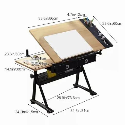 Tavoli da Disegno, Tavolo da Disegno, Tavolo da Architetto, Tavolo per Pittura a Diamante, Altezza Regolabile, con cassetto portaoggetti, per Studio e Lavoro