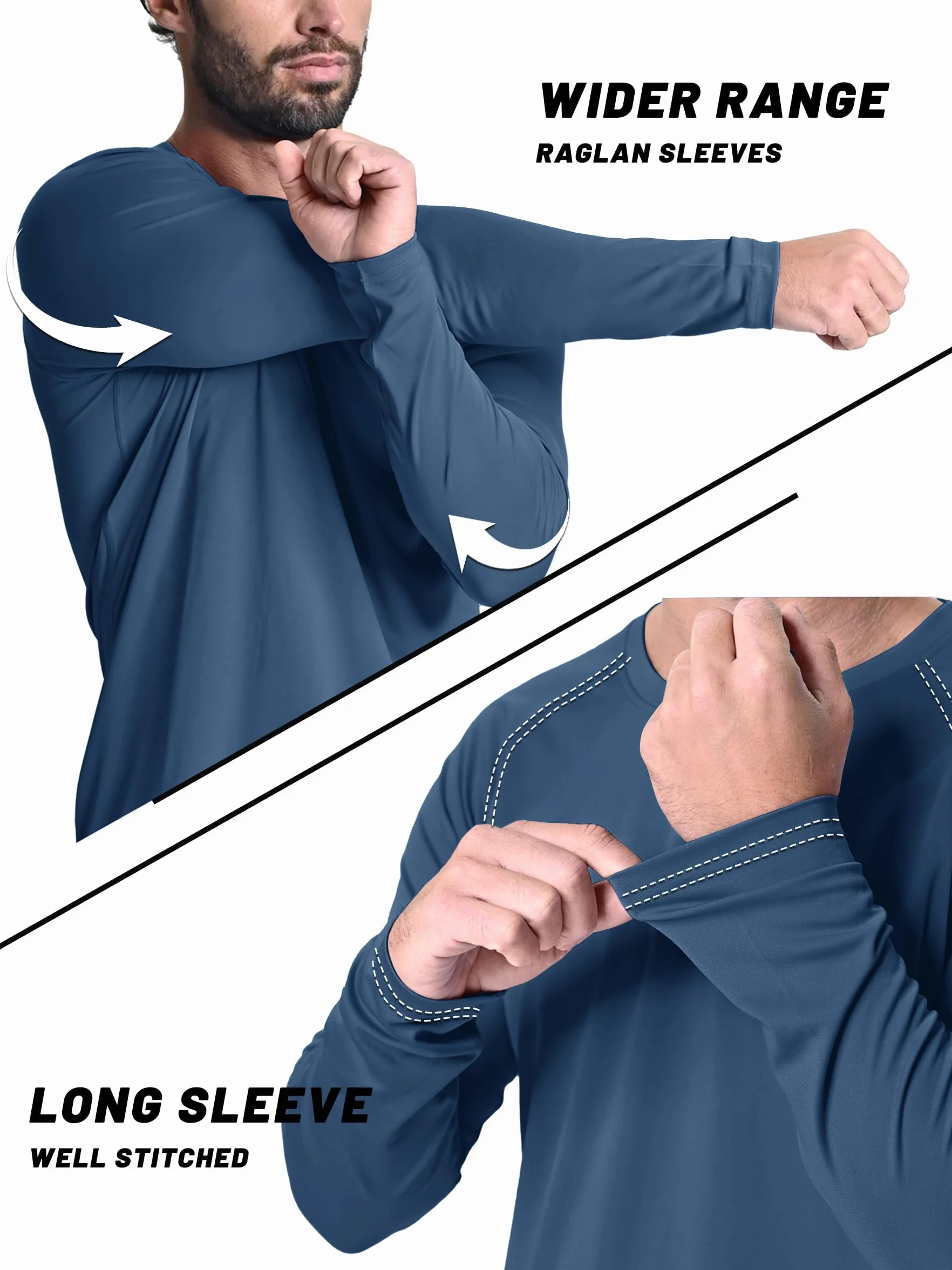 KEFITEVD Maglietta a Maniche Lunghe con Protezione UV UPF 50+, Leggera, Sottile, per Escursionismo per Uomo