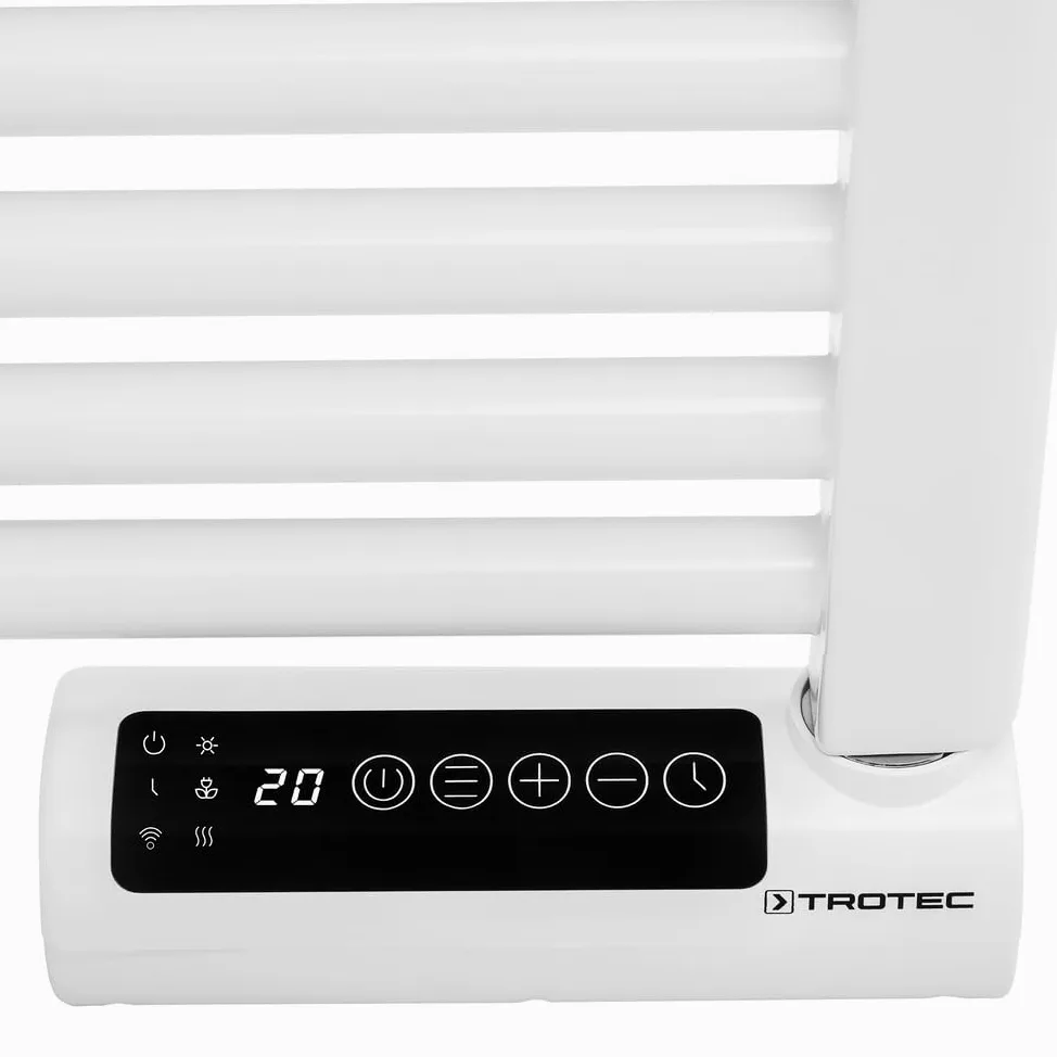 TROTEC Scaldasalviette elettrico TWH 500 S - 500 W, montaggio a parete, design a tubo piatto bianco, funzionamento silenzioso, IPX4, ideale per bagno e WC per ospiti