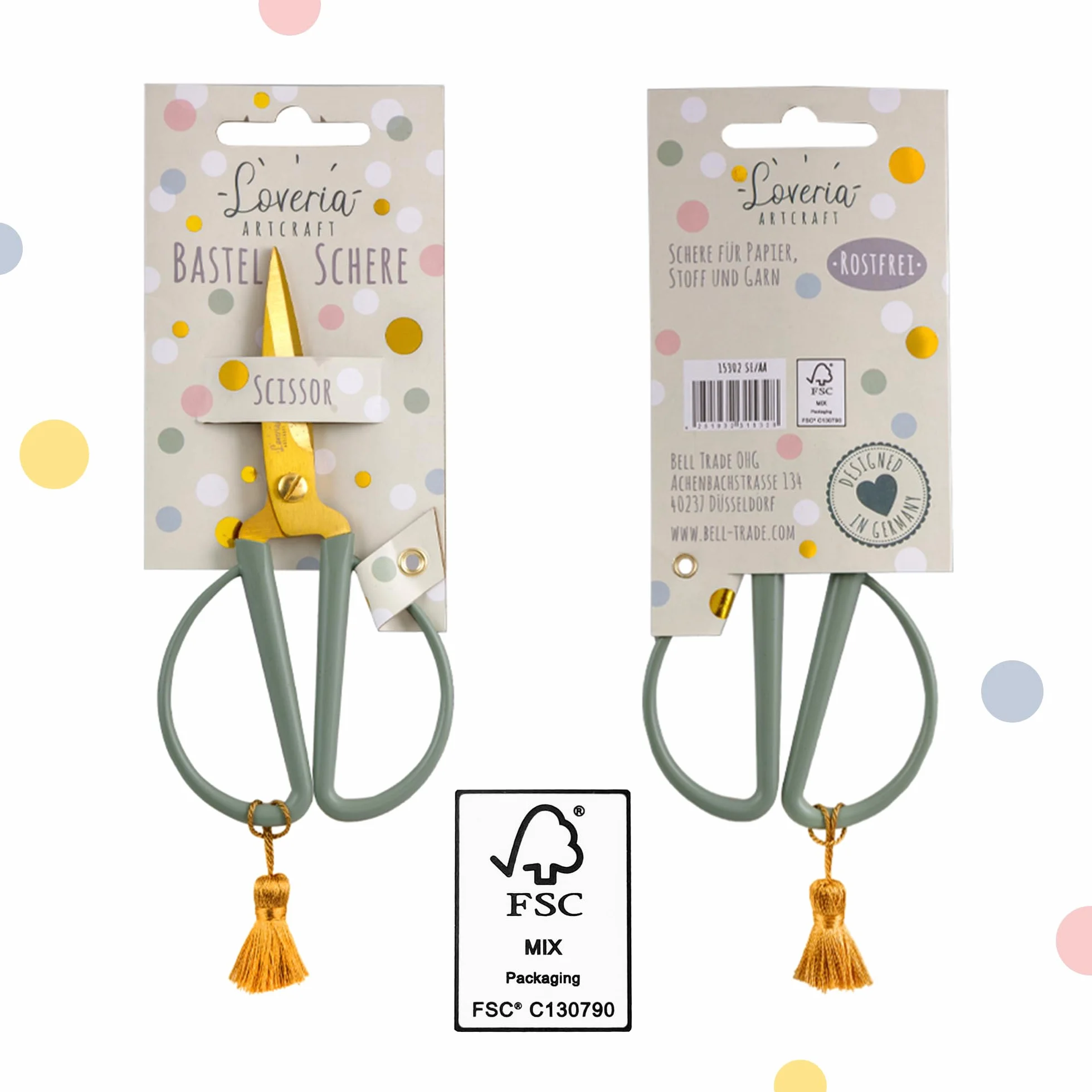 Forbici per bricolage Loveria 14,5 cm antiruggine vintage oro salvia