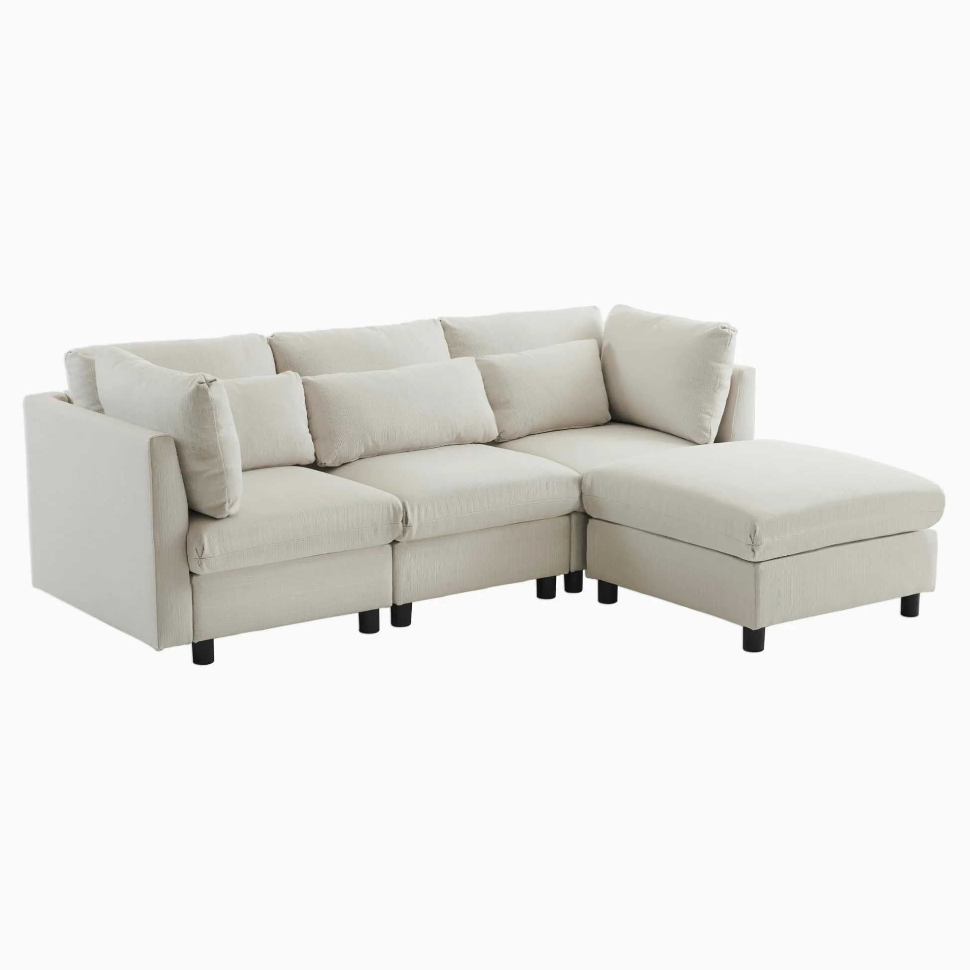 Divano 3 Posti Angolare a L con Poggiapiedi, Divano Soggiorno Salvaspazio (Beige)