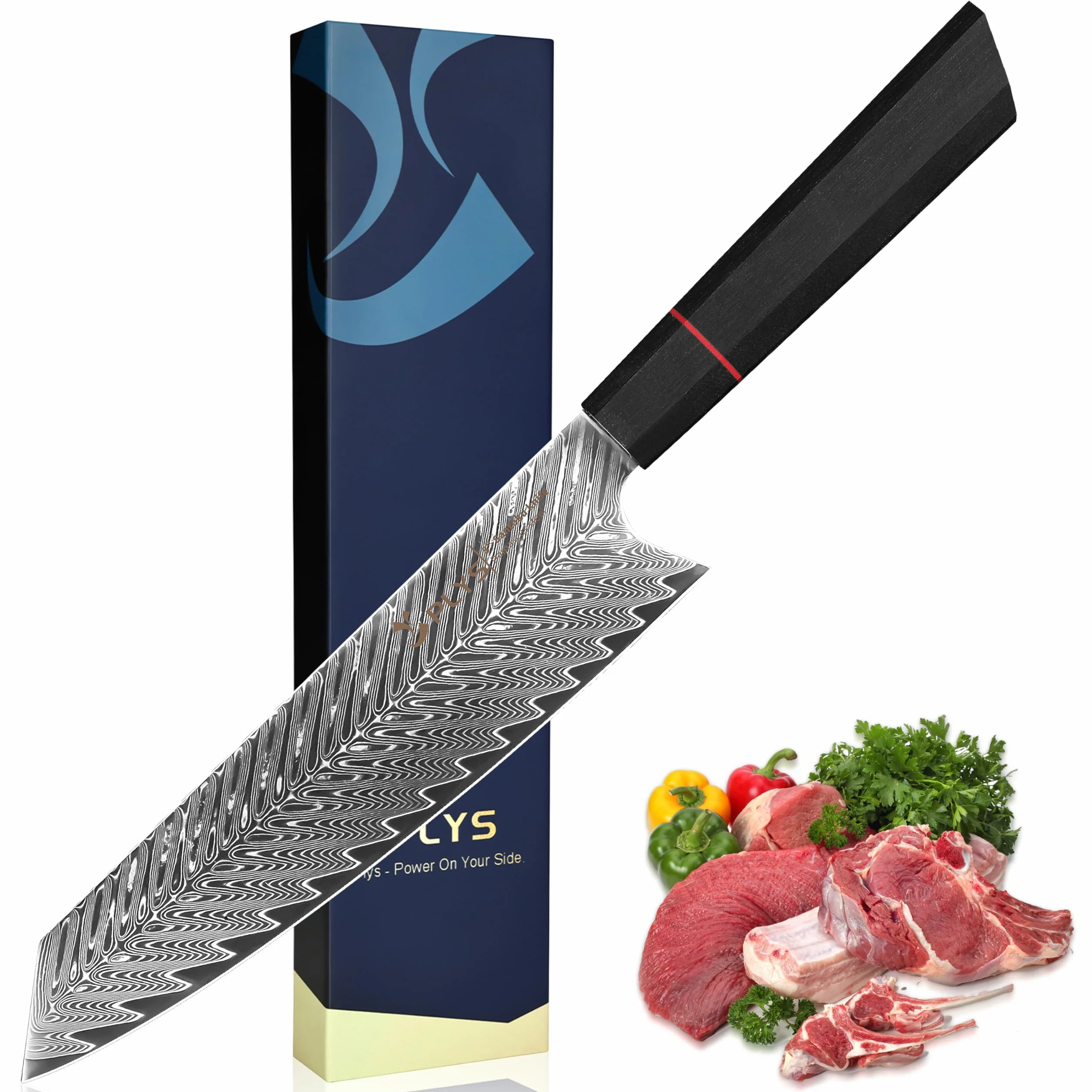 Coltello da Cucina Damasco: Coltello da Chef Kiritsuke 20 cm, Acciaio Damasco 67 Strati, VG10, Manico G10 Ottagonale, Confezione Regalo