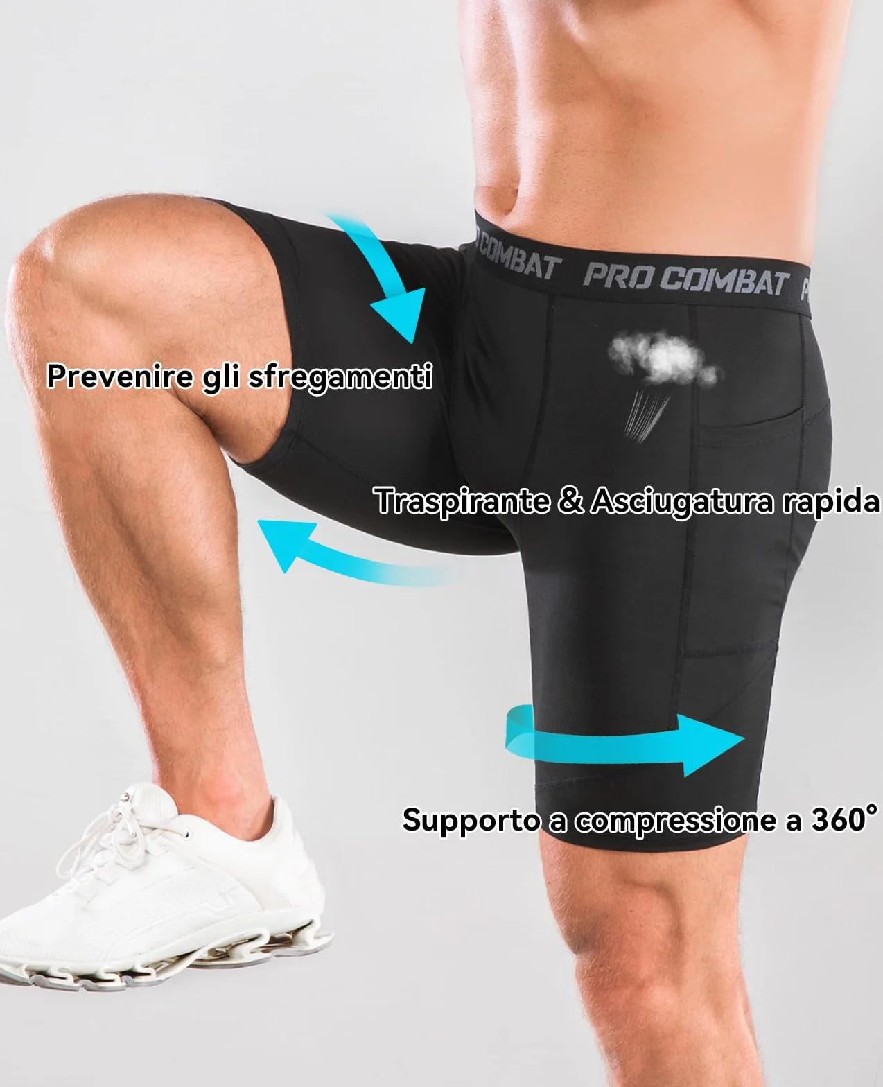 Pantaloncini Compressione Uomo Fitness con Tasca per Cellulare