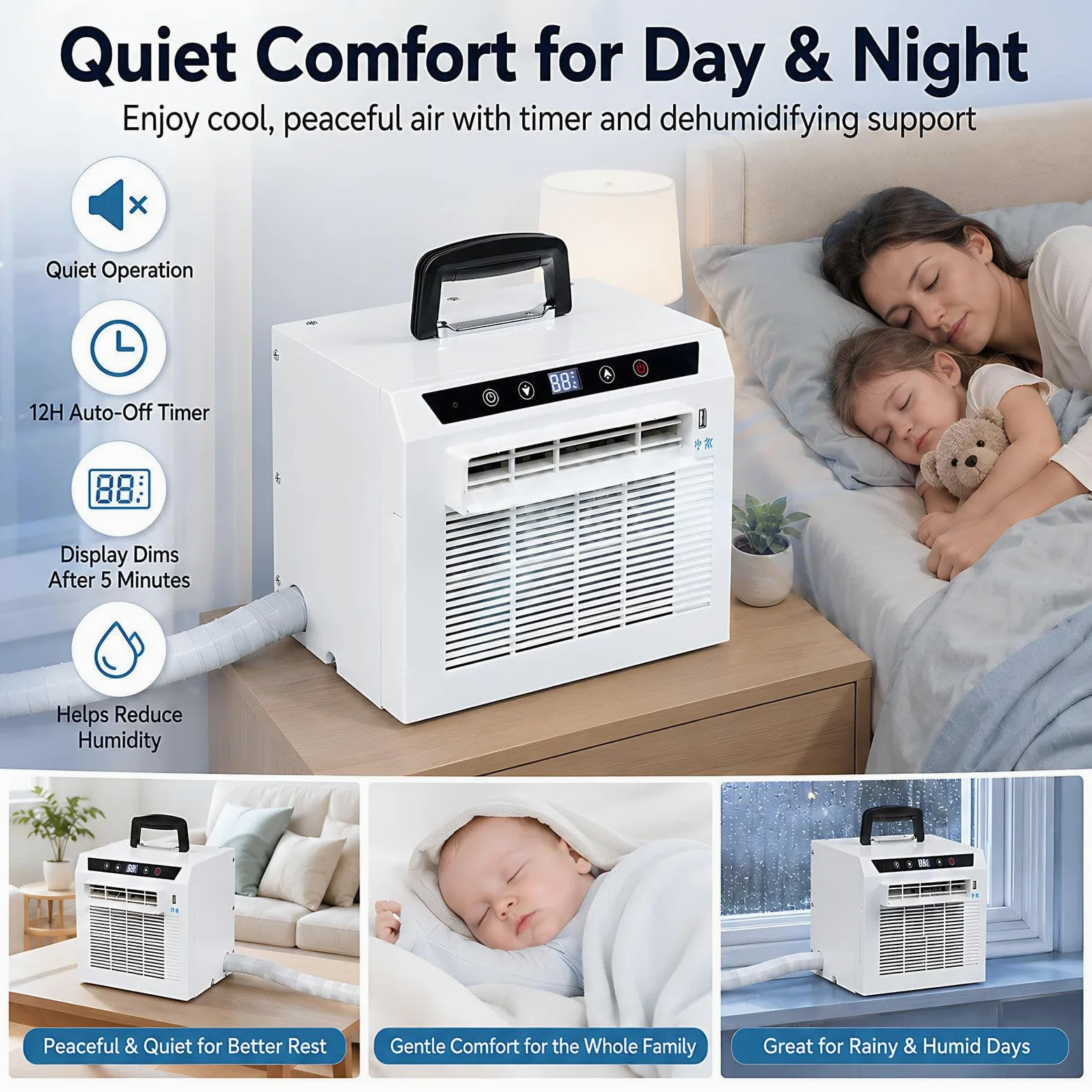 Mini Split Portatile 3000BTU – Silenzioso – Leggero 220V-1.5Metre | Doppio controllo: pannello touch sull'unità + telecomando wireless per massima comodità.