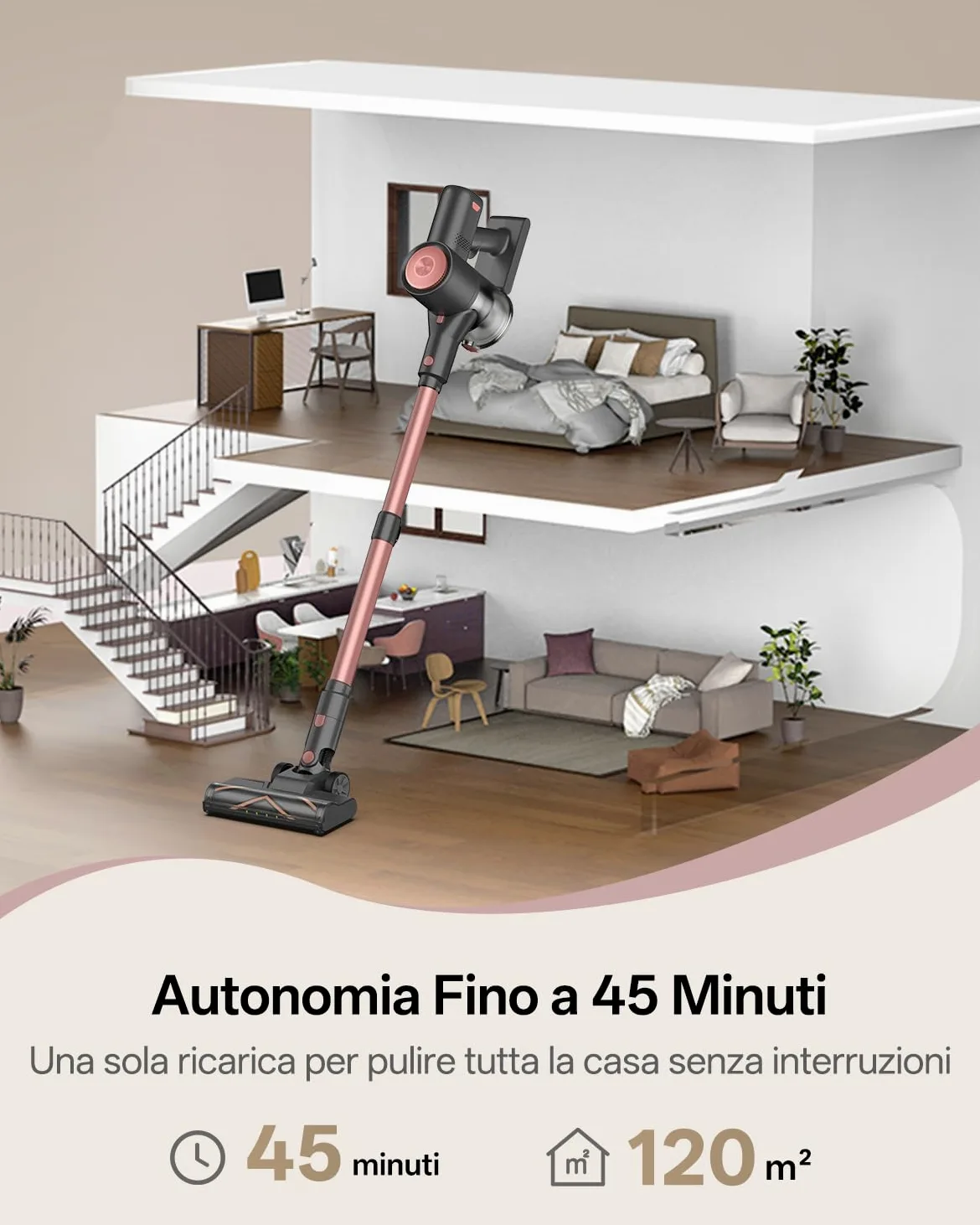 Vexilar Aspirapolvere Senza Fili Potente 45000Pa/ 45 Min, V10Pro Scopa Elettrica Senza Fili Antigroviglio,Ultraleggero,Aspirapolvere Senza Sacco per Pavimenti/Tappeti