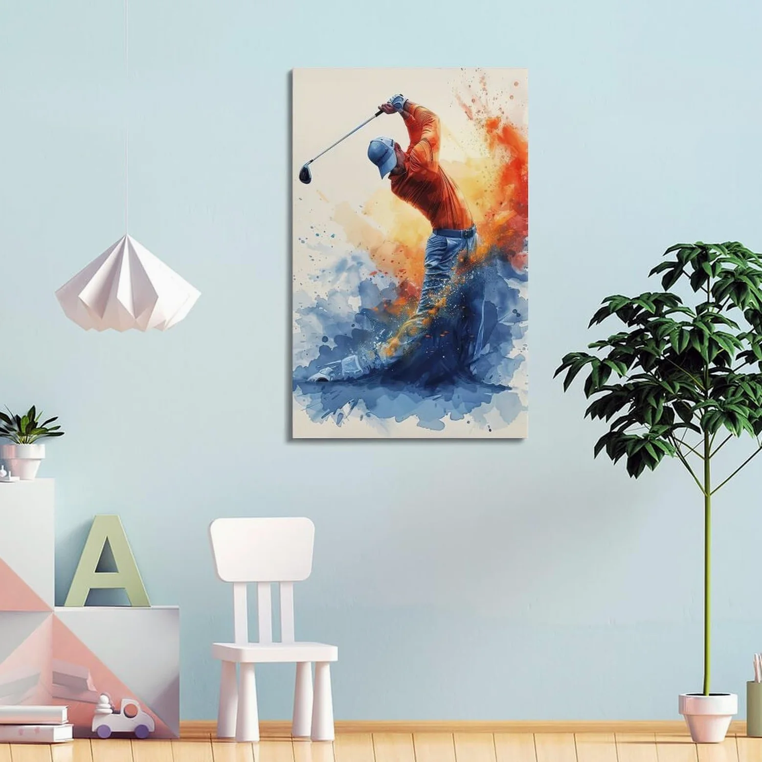 XMUXCY Decorazione da parete per camera da letto, poster su tela, poster sportivo, stile artistico, golf, altalena, 60 x 90 cm, stile cornice