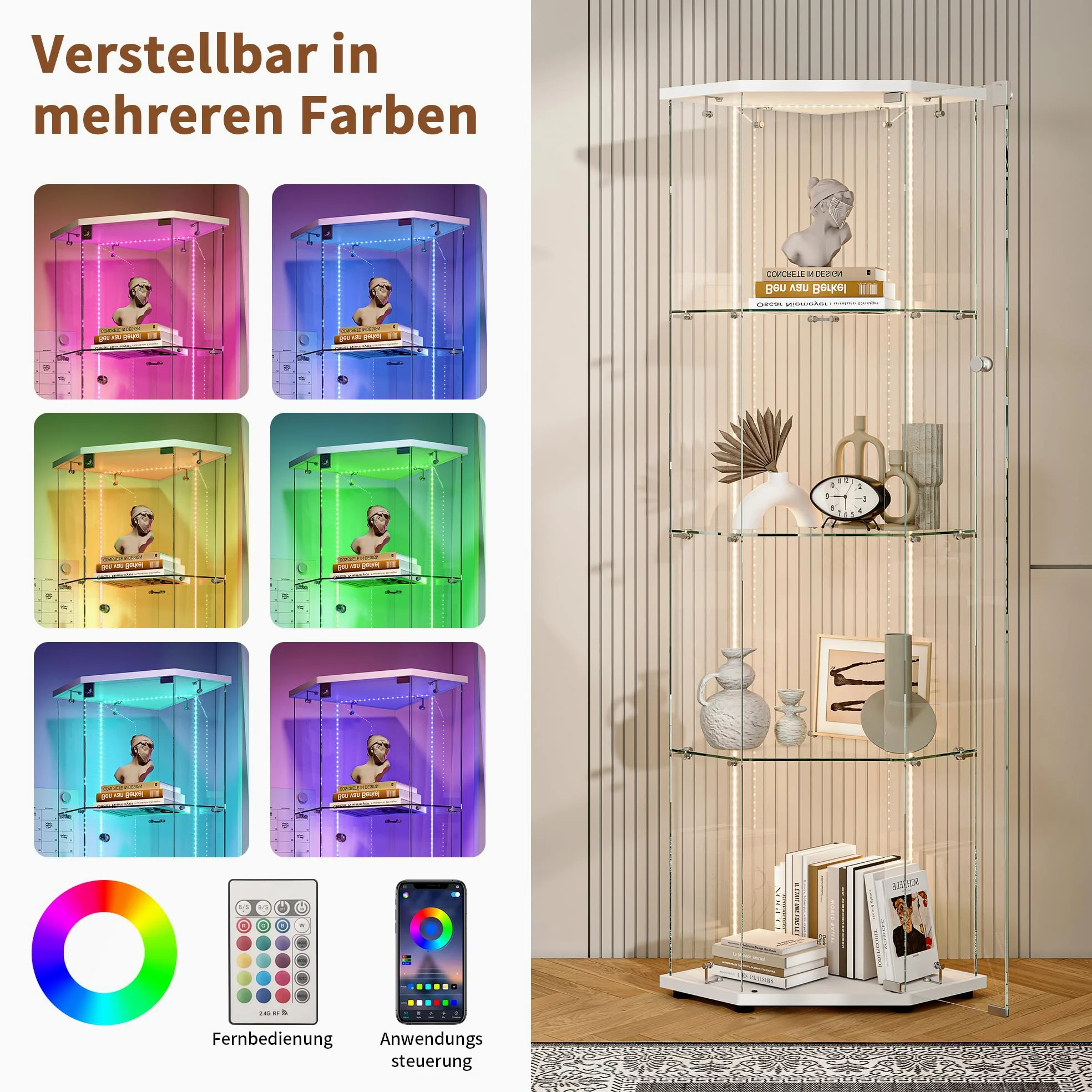 Vetrina, vetrina vetro LED vetrina in vetro per collezione con 1 anta vetrina vetro 4 strati armadio ad angolo armadio vetrina con serratura vetrina mobile trasparente per soggiorno bar
