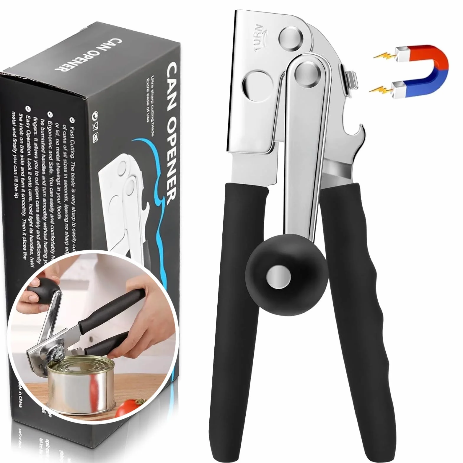 Apriscatole professionale in acciaio inox manuale bordo liscio nero