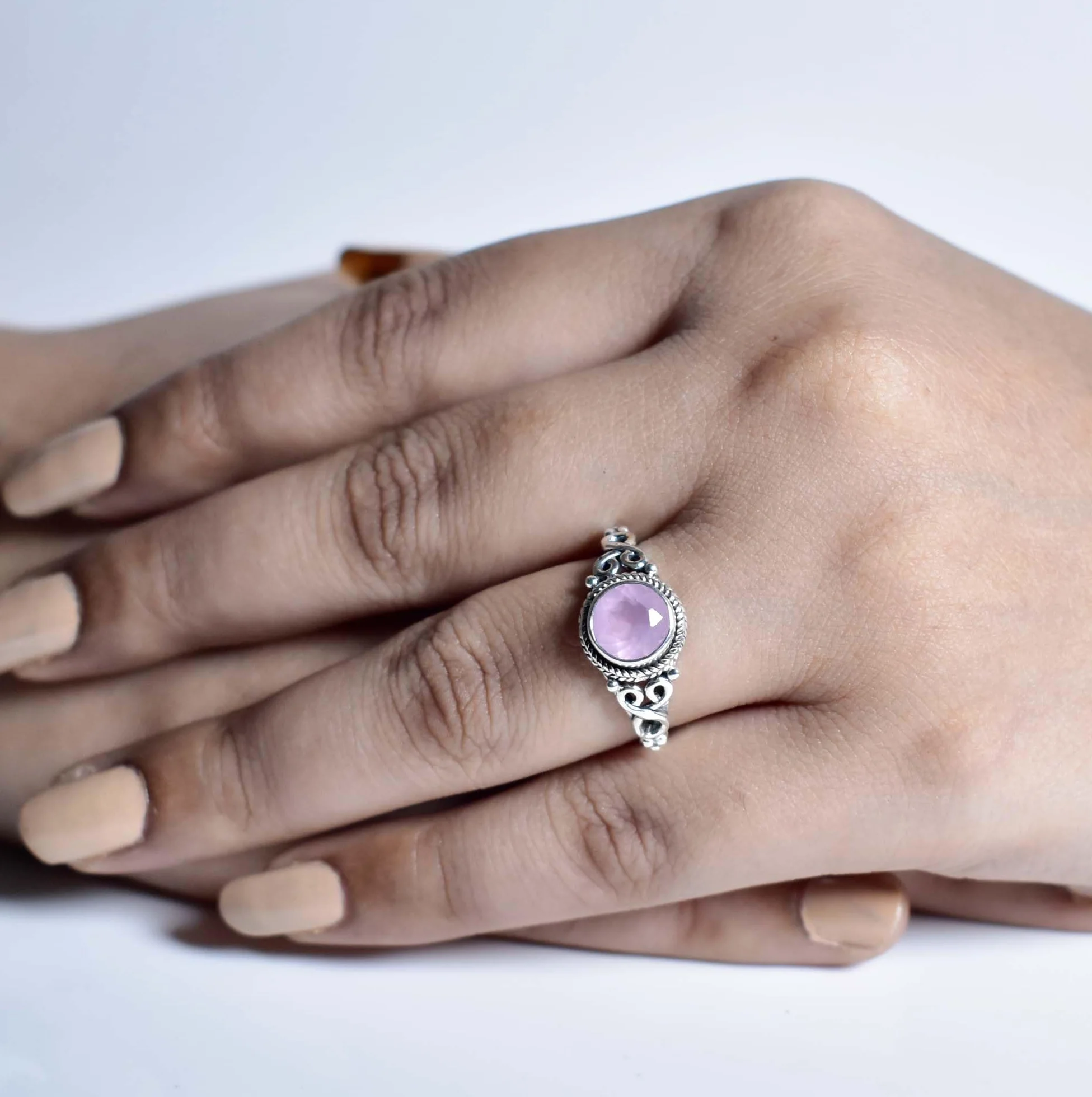 Anello in quarzo rosa Gems Vibes argento Sterling 925 fatto a mano misura 6