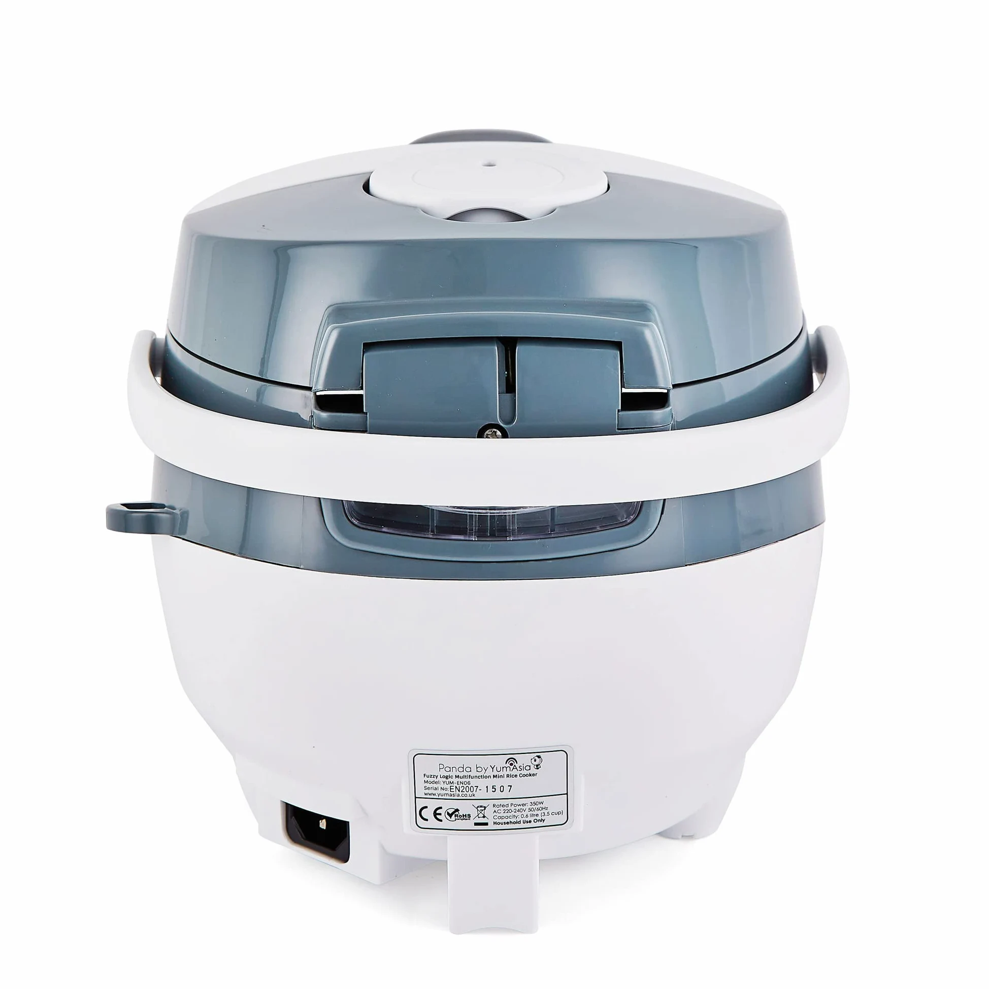 Yum Asia Panda Mini Cuociriso con Ciotola in Ceramica Ninja e Advanced Fuzzy Logic (3,5 tazze, 0,63 litri) 4 Funzioni di Cottura del Riso, 4 Funzioni Multicooker, Display LED, 220-240V (White/Grey)
