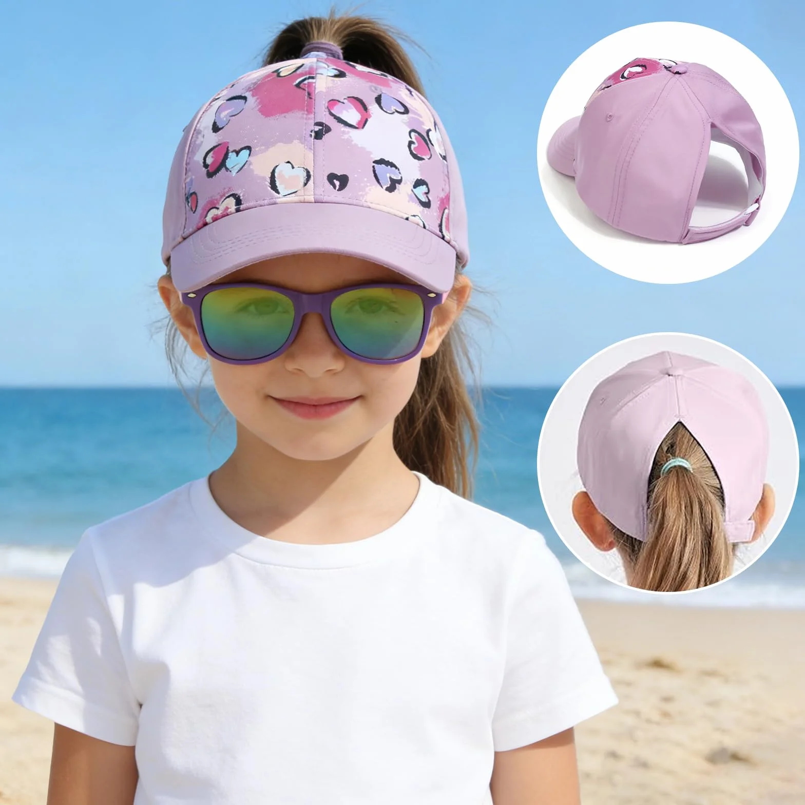 JSTHHTT Cappellini da Baseball per Bambine con Occhiali da Sole Polarizzati Cappellino Bambina Regolabile Traspirante Cappello Baseball Protezione UV Berretto Per Le Ragazze, Sport Negli Sport All'Ape