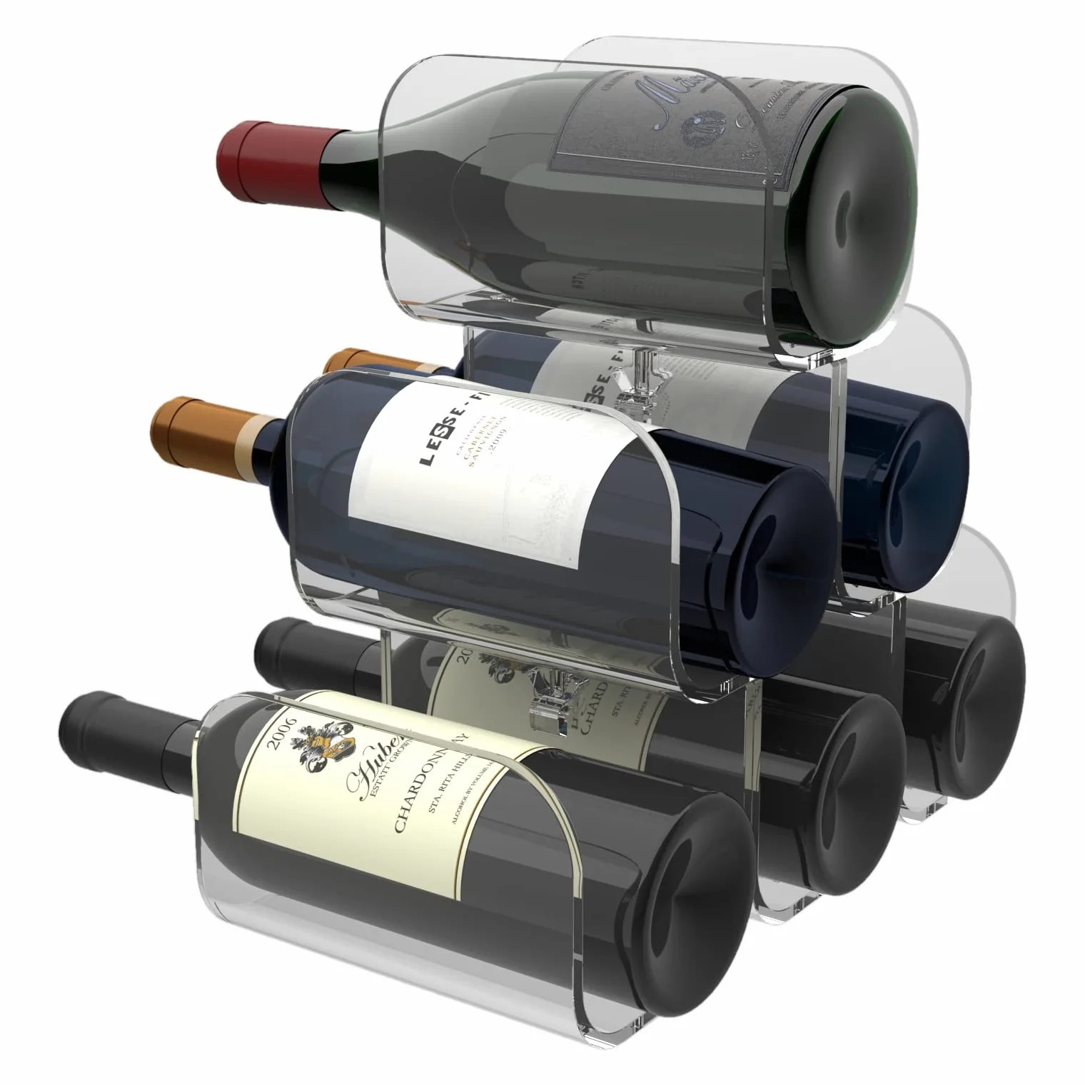 AGPLEX - Portabottiglie vino da tavolo in vetro acrilico trasparente - Cantinetta da appoggio per 6 bottiglie con diametro massimo 88mm