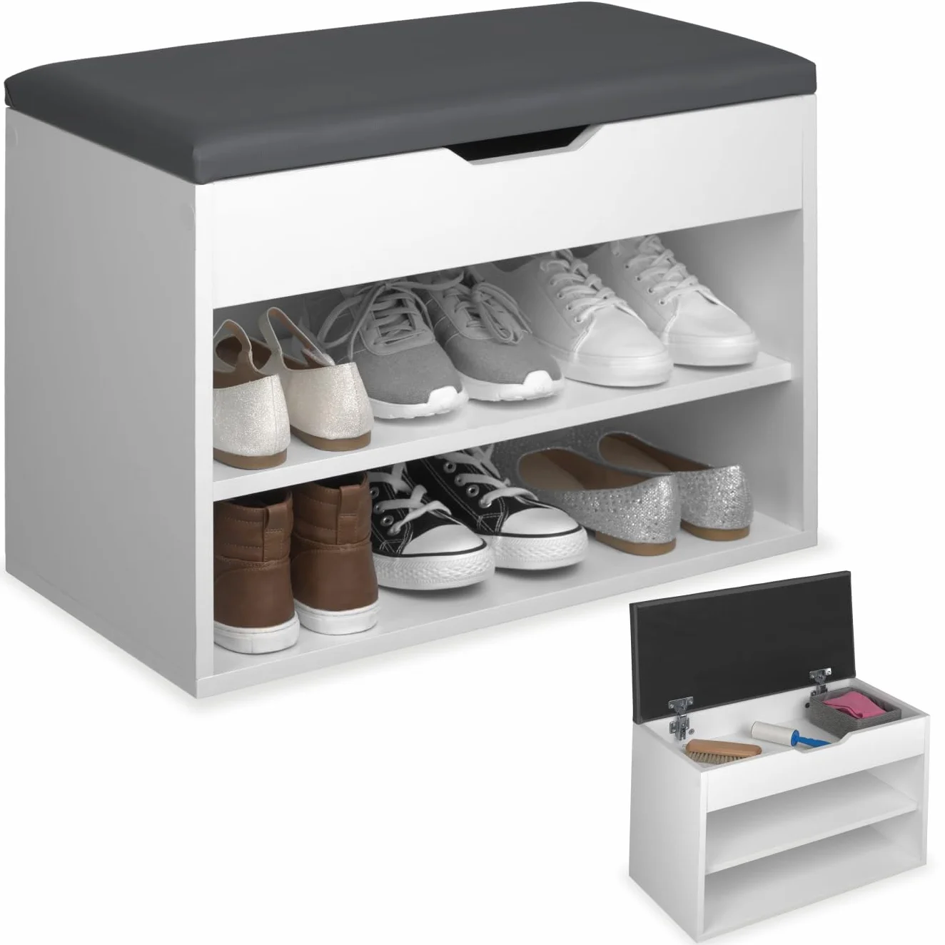 Scarpiera salvaspazio slim ingresso con ripiani aperti 60x30x43,5 cm bianco