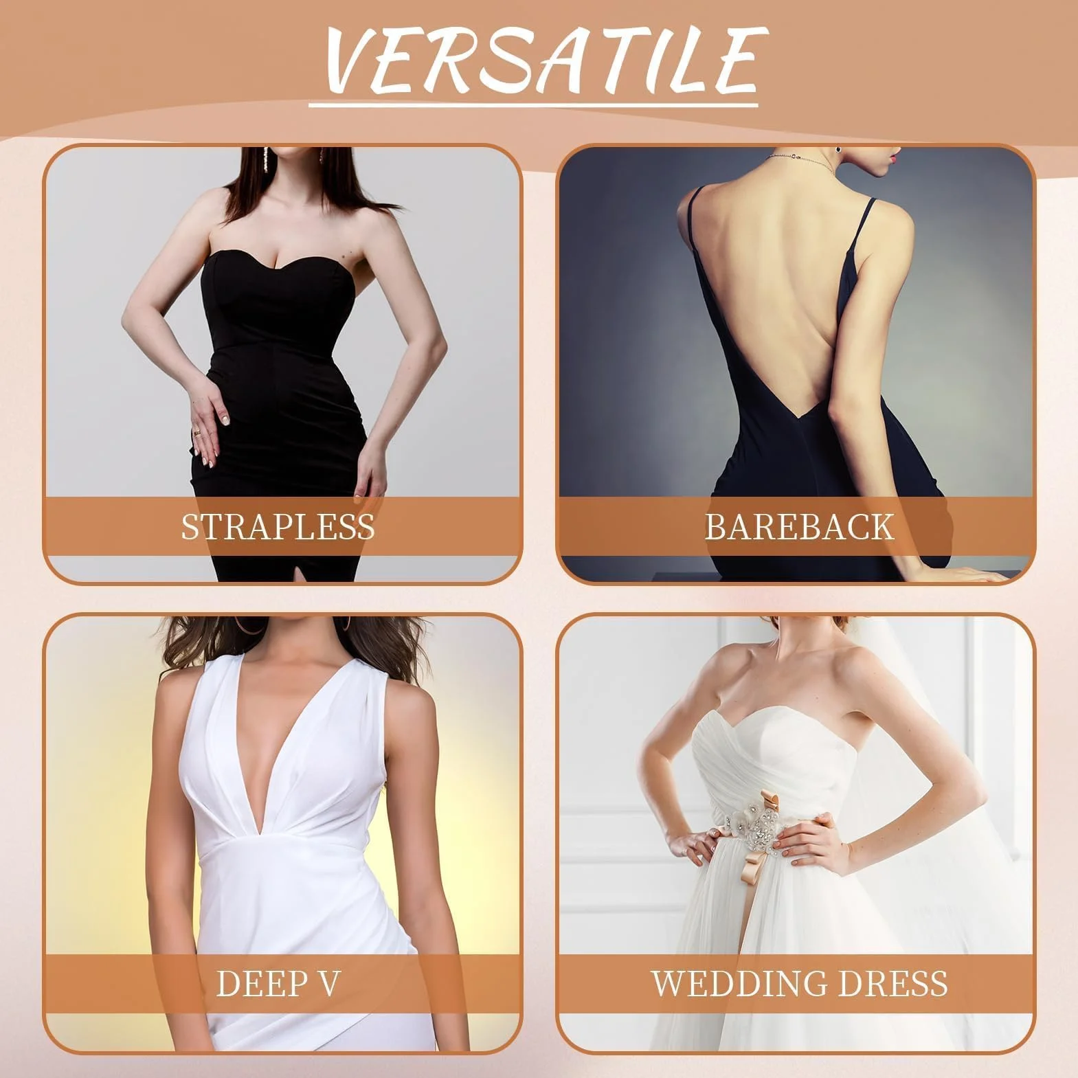 Reggiseno Invisibile Silicone Senza Spalline | Reggiseno Adesivo da Sposa Senza Schienale | Copricapezzoli Riutilizzabili Donne | Push-up Invisibile Abiti Scollati | Sollevatore Seno Adesivo