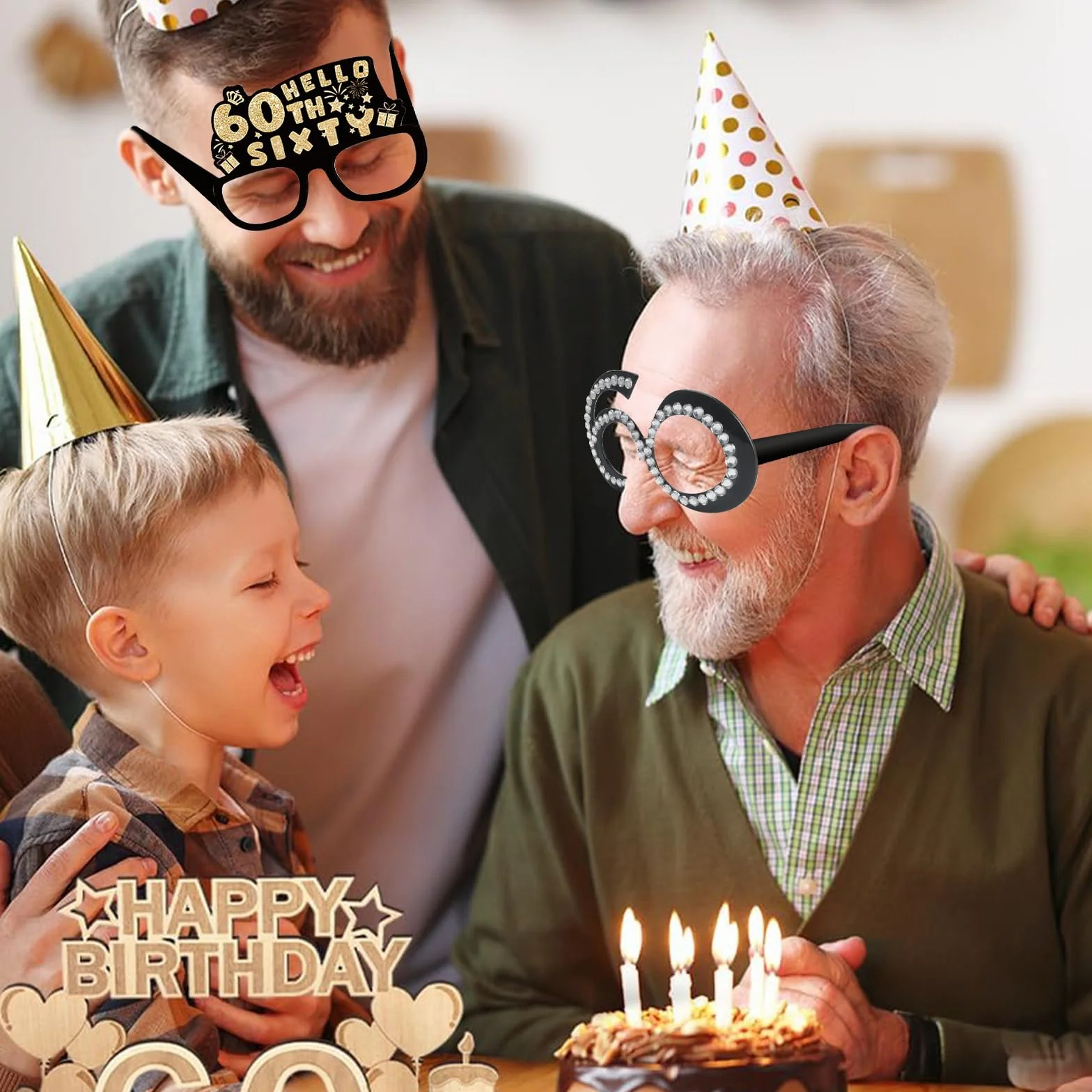 VEGCOO 7 Pezzi Occhiali per Feste di Compleanno con Decorazione di Carta e Occhiali Luccicanti