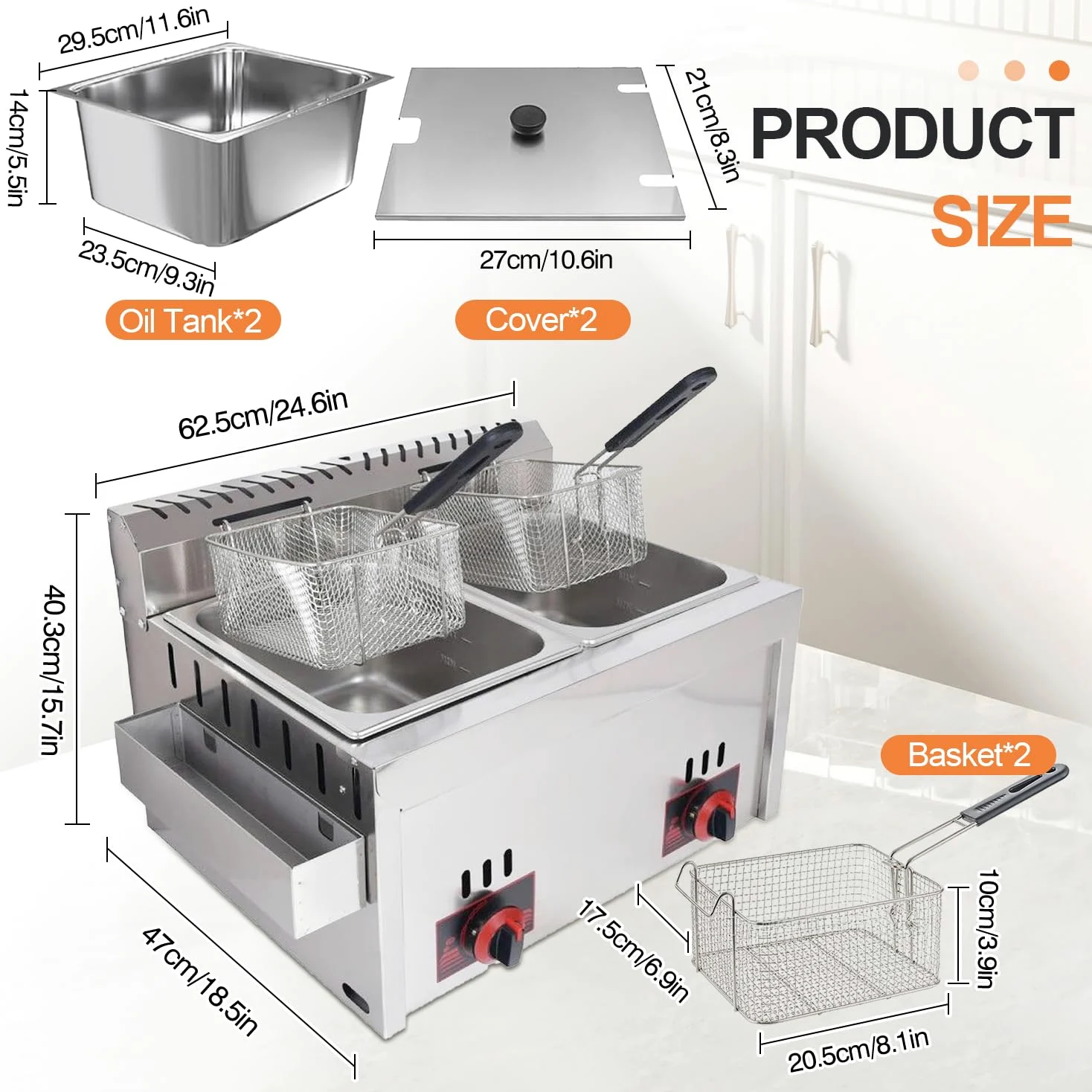 Friggitrice a gas da professionale doppia friggitrice a gas grande capacità multifunzione in acciaio inox facile da pulire per uso domestico e commerciale