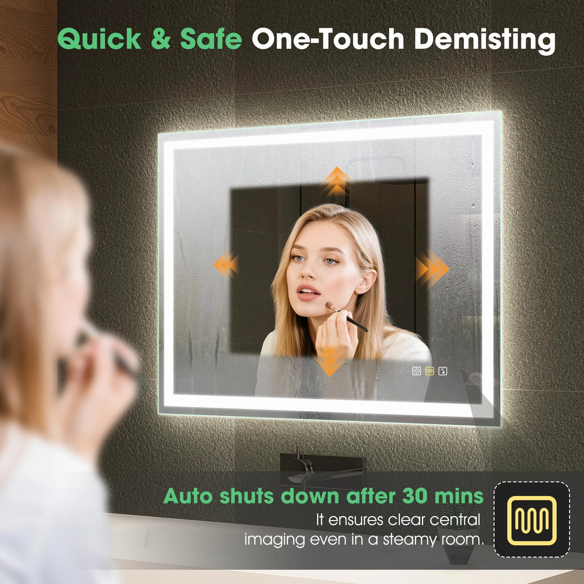 S'bagno Bluetooth-Specchio-Bagno-con-Luce-Led-70x50cm, Specchio-Bagno-Led Anti-Fog, 3000K-6500K, Dimmerabile, Memoria, Vetro Temperato HD, IP44-Specchio-Retroilluminato-Bagno, Orizzontale/Verticale