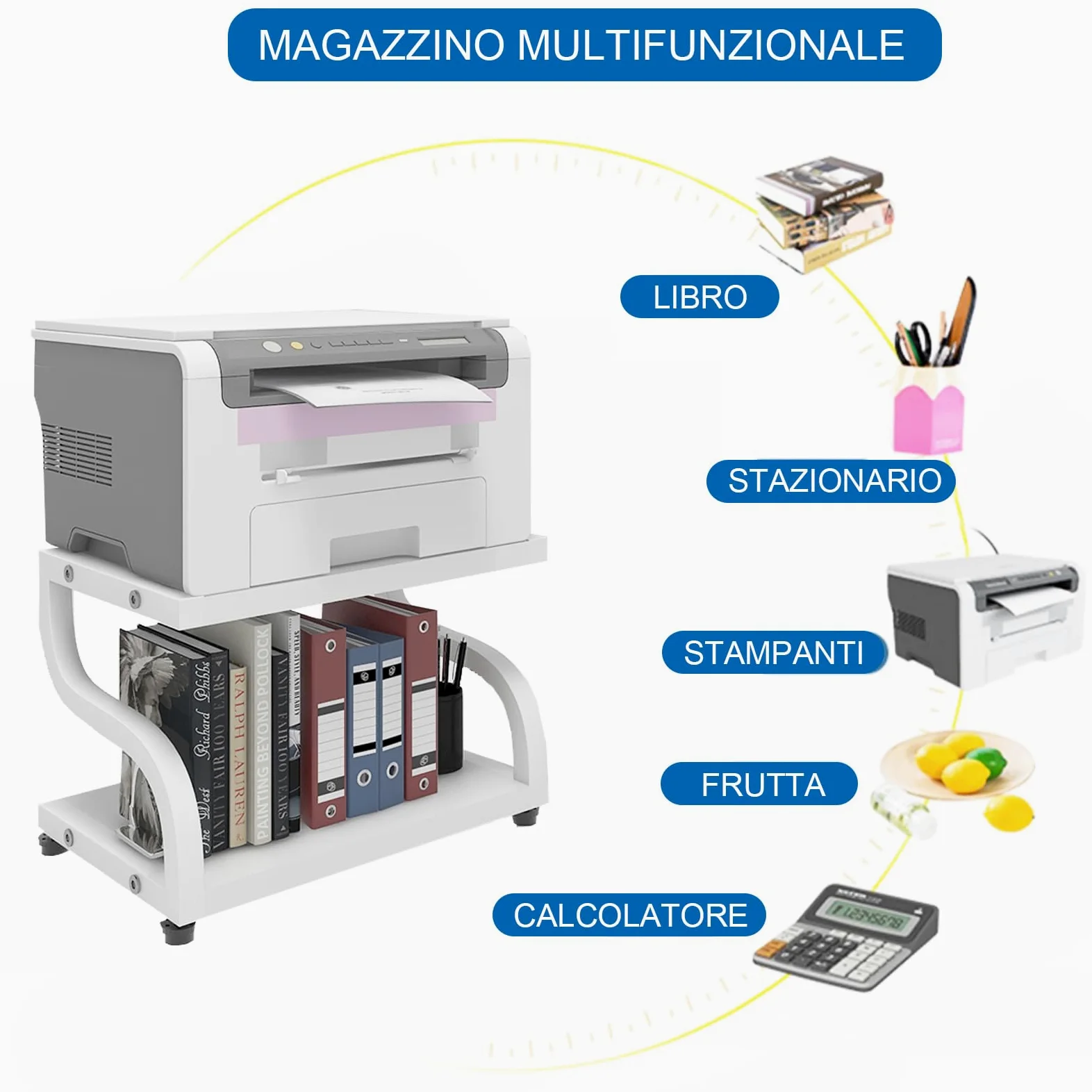 PUNCIA Supporto per Stampante da Tavoloa 2 Livelli 44x28x30CM Porta Stampante Tavolo da Lavoro Antiscivolo per Organizer da Tavolo,Vassoio a due Livelli per Forno a Microonde Bianco